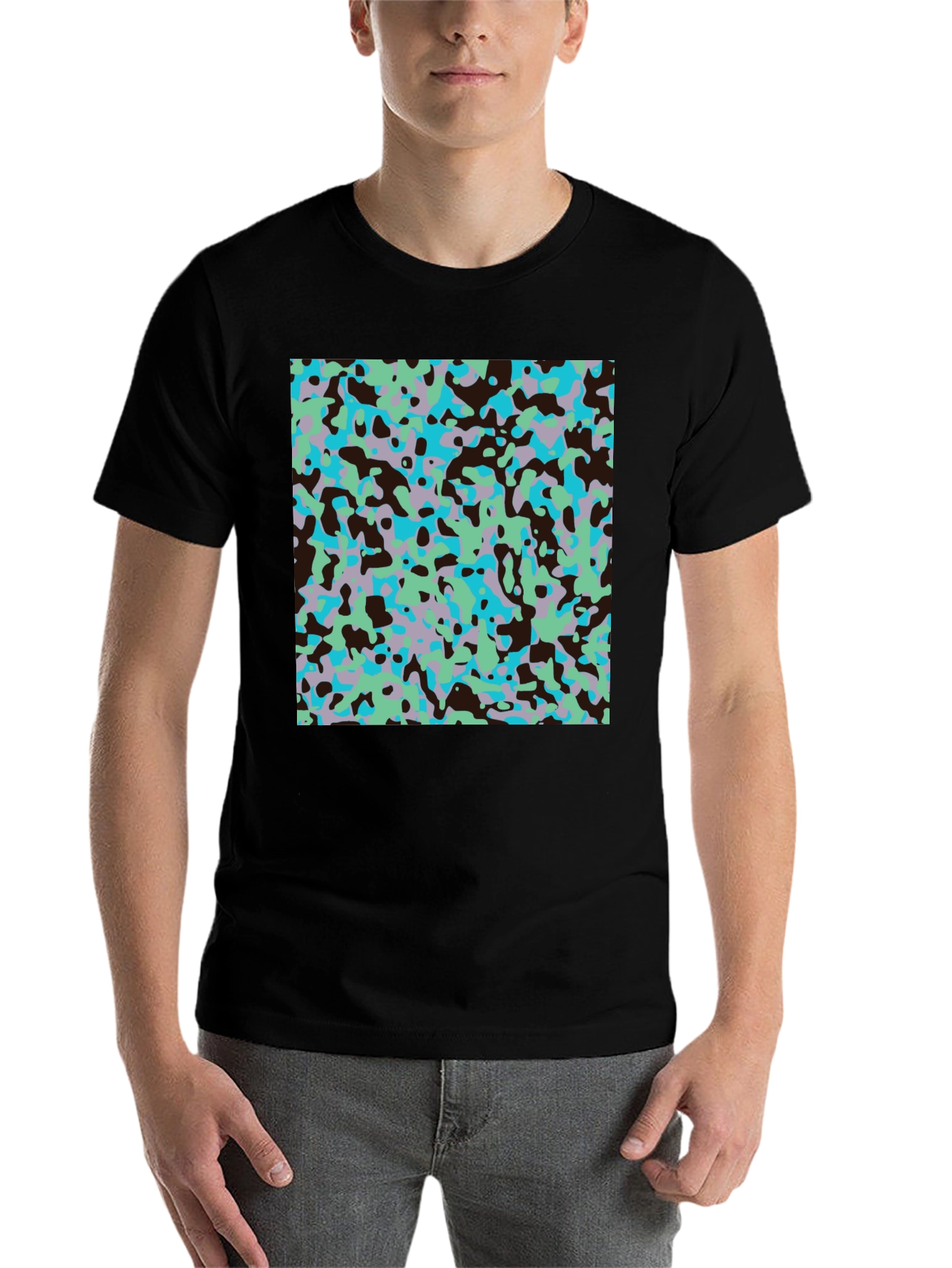 Black Abstract Camo Print Black T-Shirt view 7