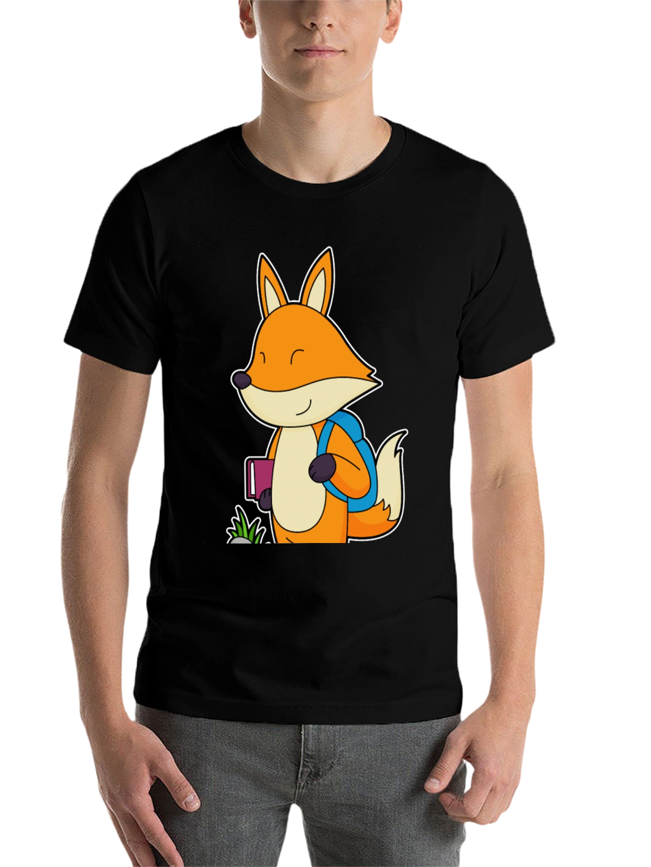 Black Fox with Backpack Black T-Shirt view 7