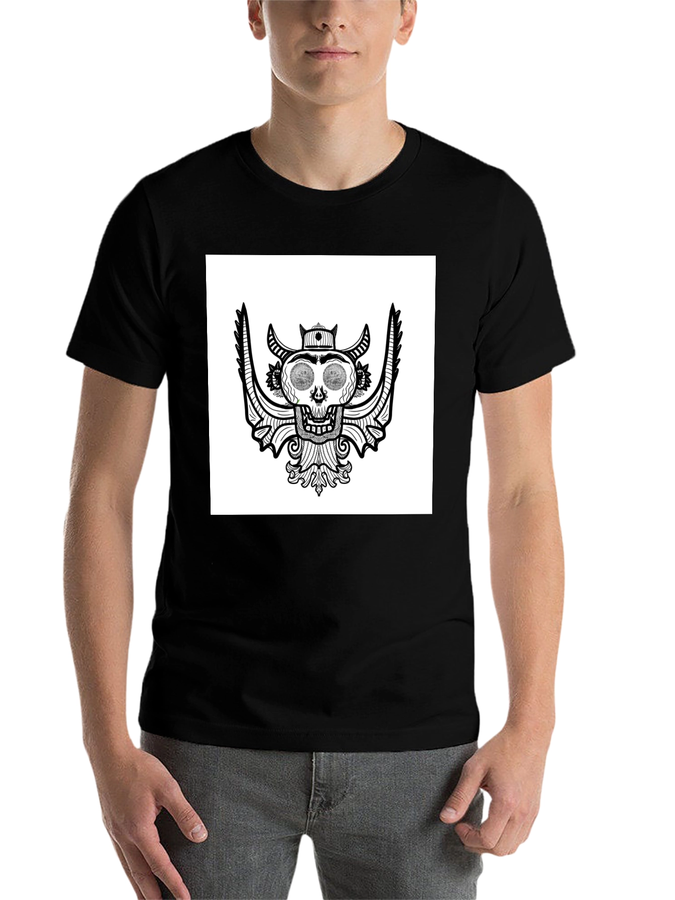 Black Skull Graphic Tee - Black Cotton T-Shirt view 7