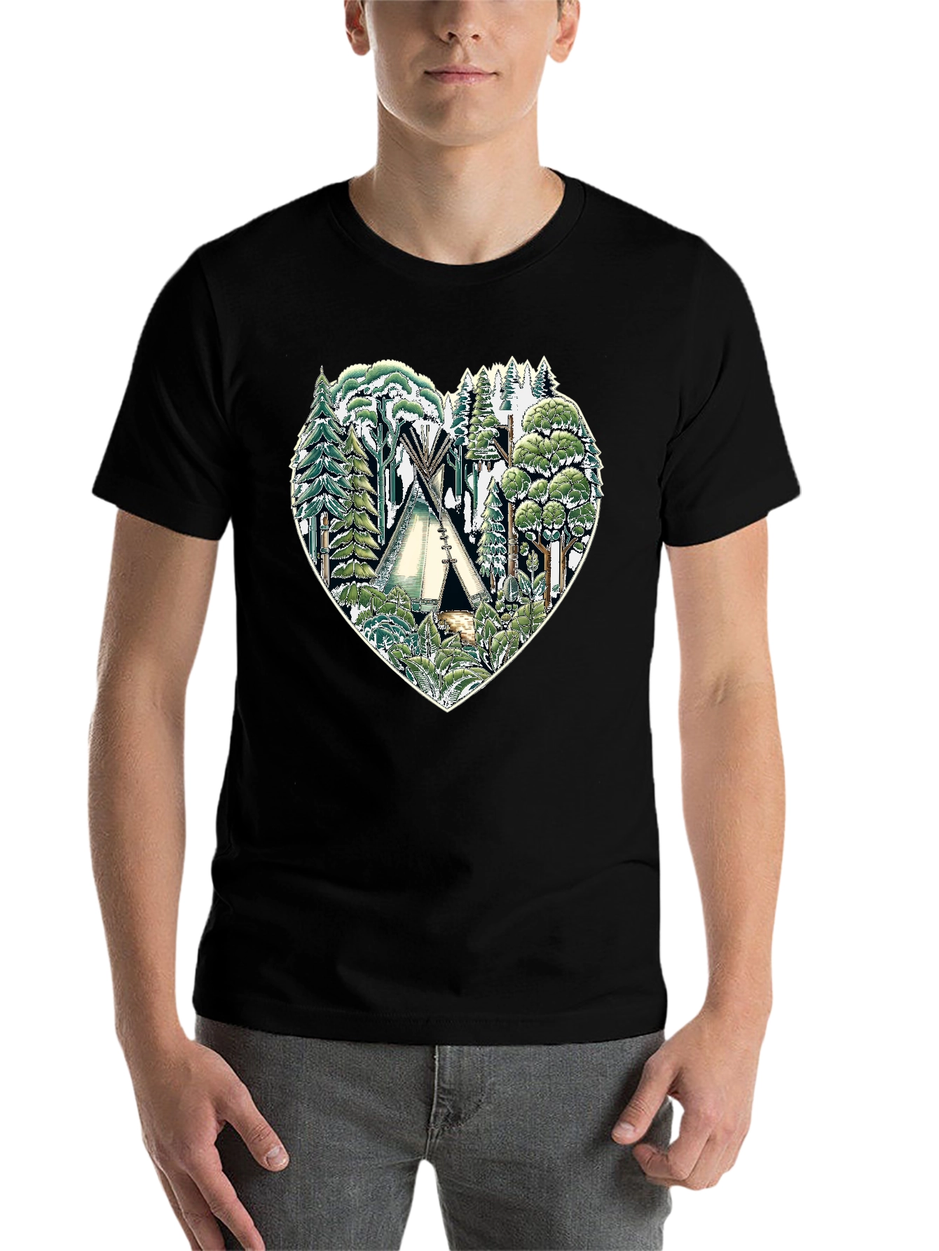 Nature Heart Tee: Tipi Forest Graphic Print T-Shirt - 7