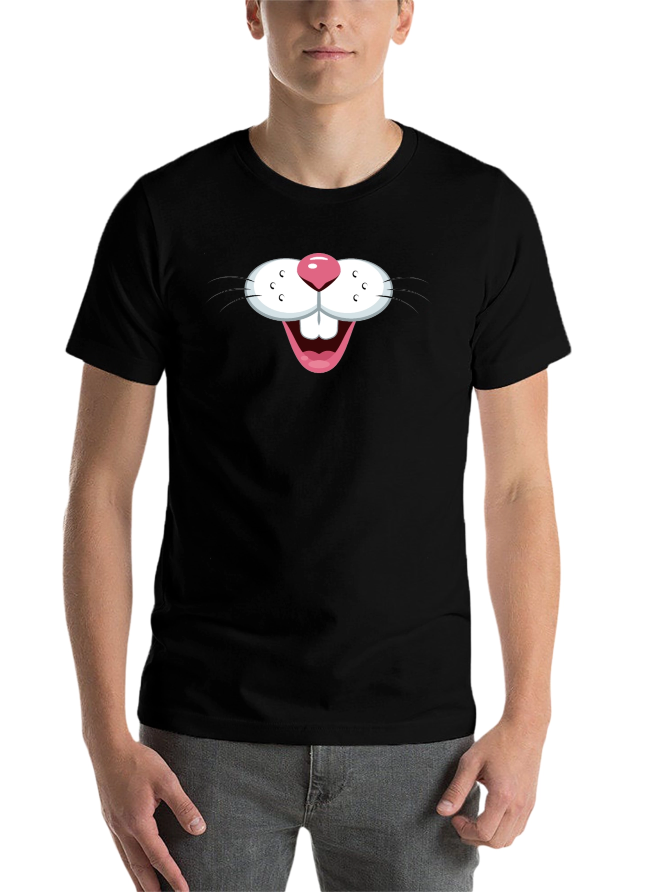 Black Funny Bunny Face Graphic T-Shirt - Black view 7