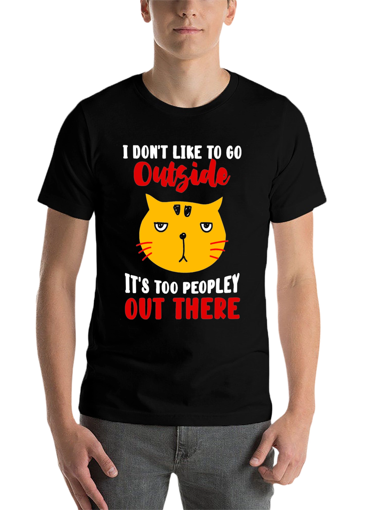 Black Introvert Cat T-Shirt view 7