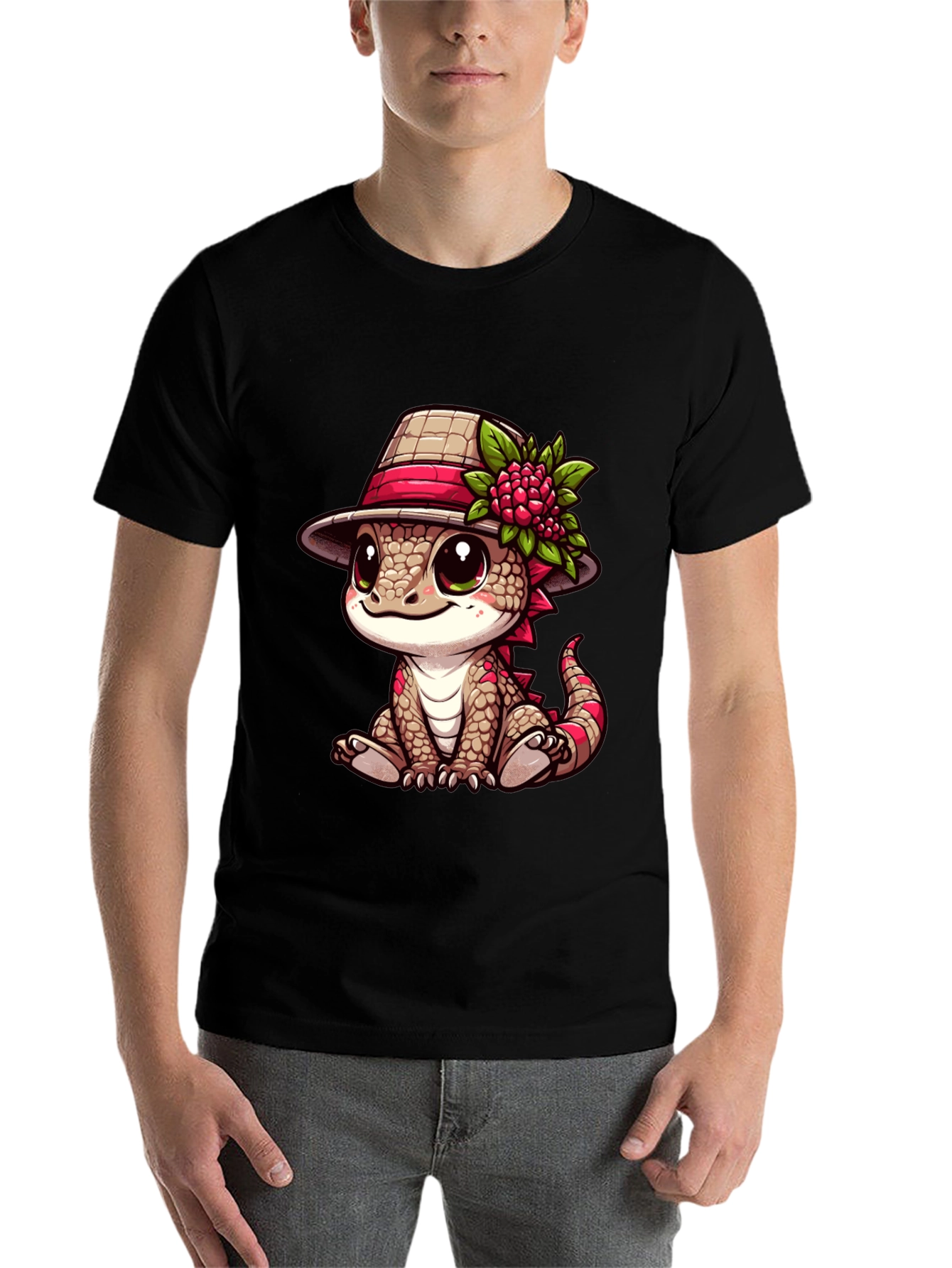 Black Cute Cartoon Lizard T-Shirt view 7