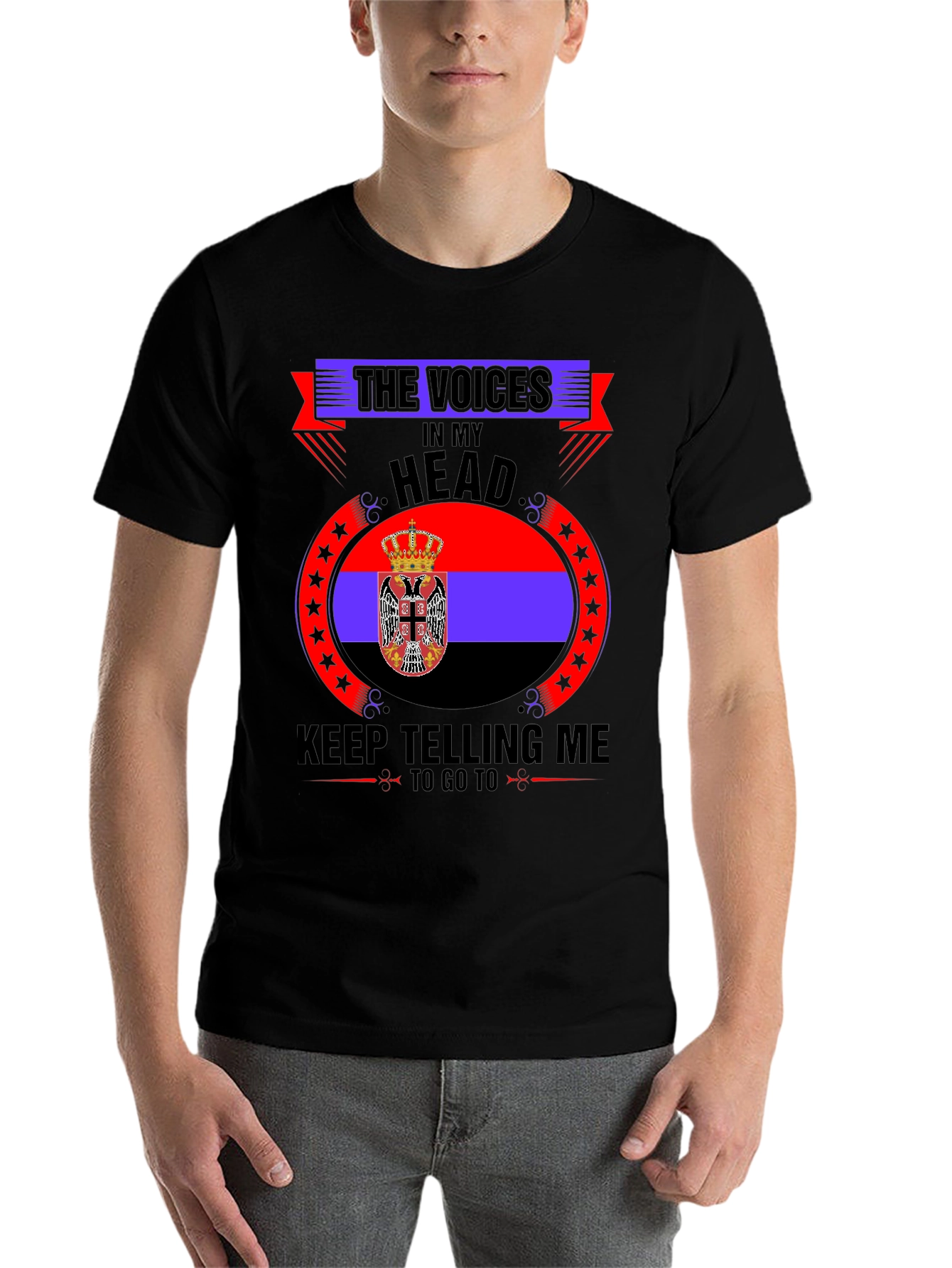 Black Serbia Flag T-Shirt - Voices In My Head view 7
