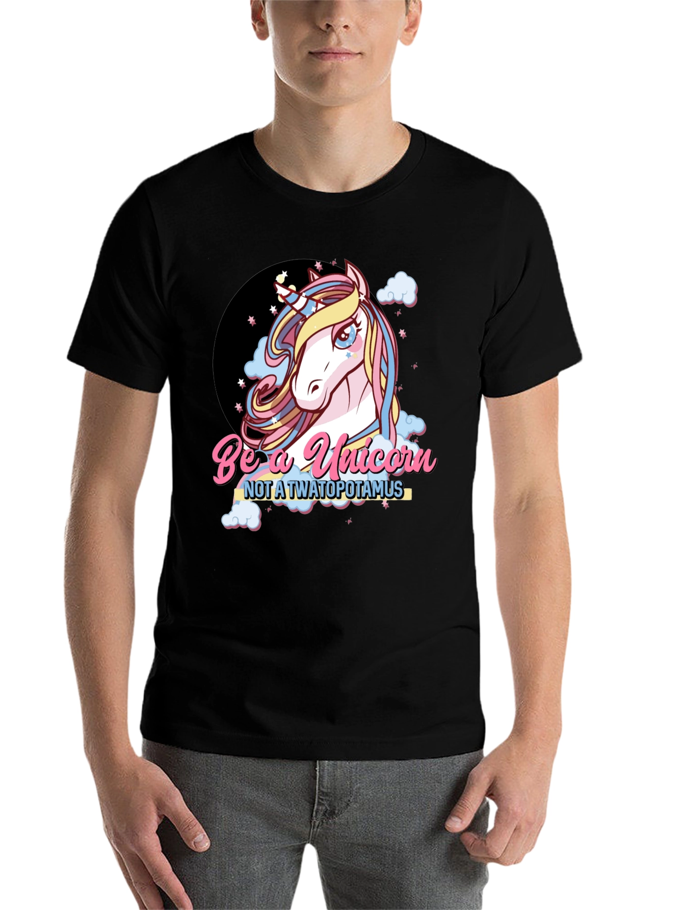 Black Be A Unicorn Graphic Tee - Men's Black T-Shirt view 7