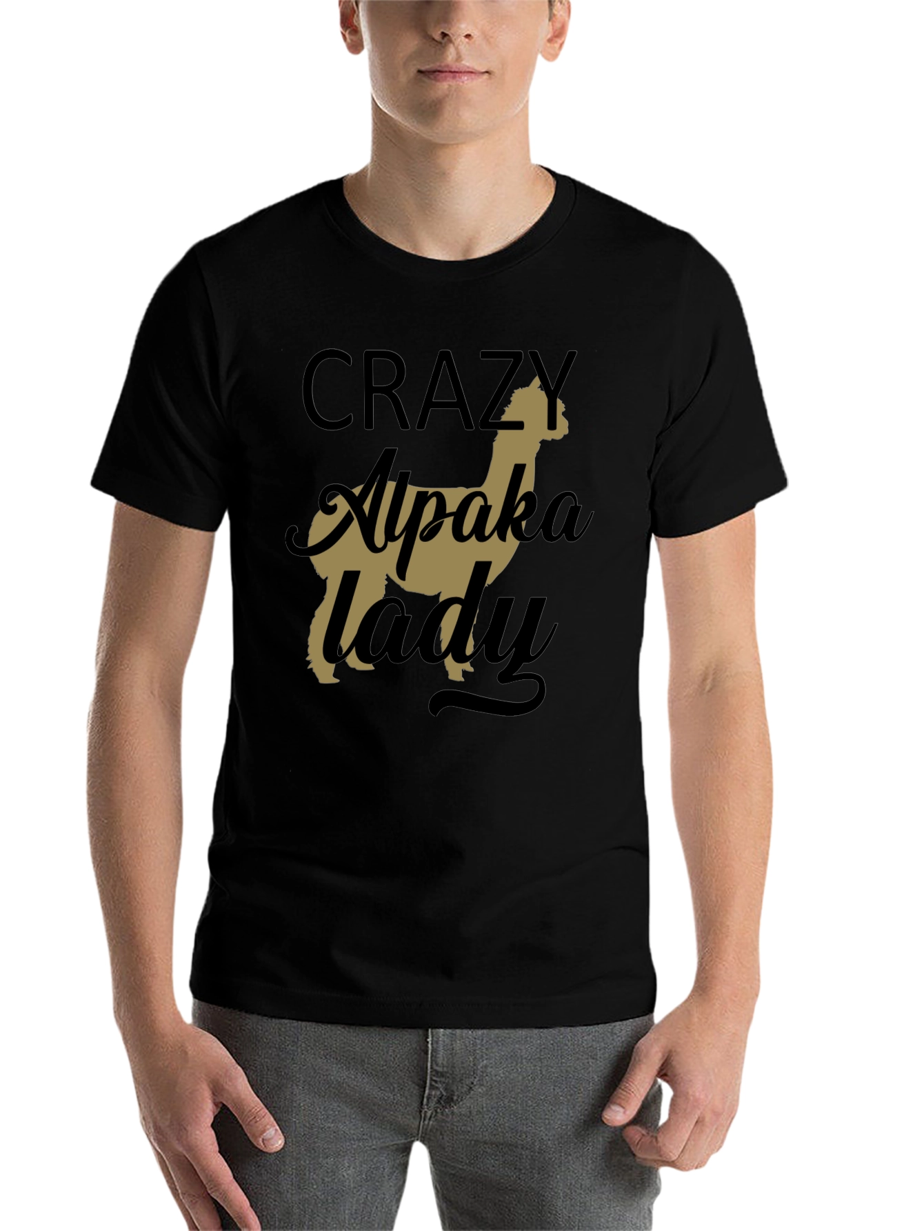 Black Crazy Alpaca Lady T-Shirt - Novelty Graphic Tee view 7