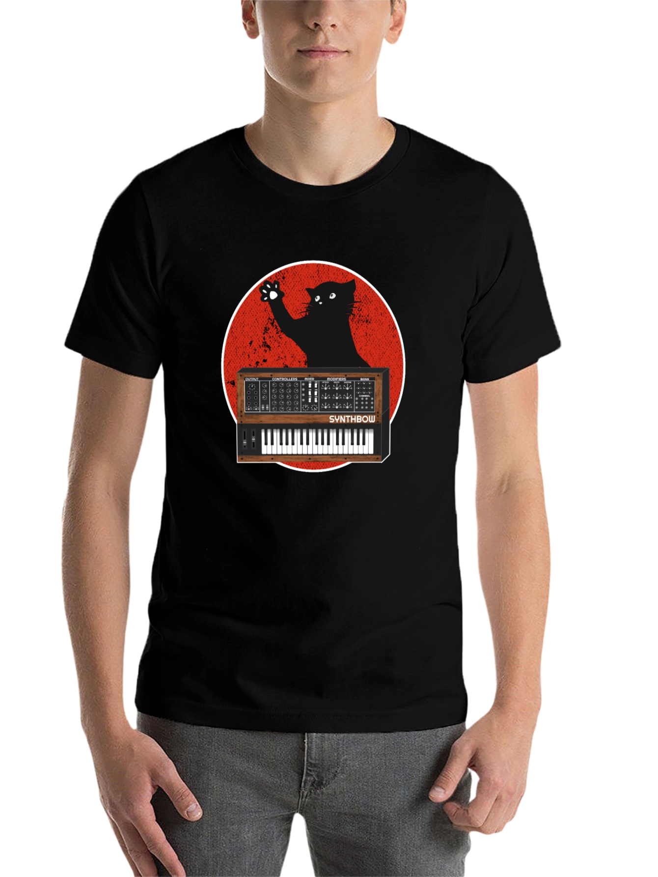 Black Synth Cat Graphic T-Shirt - Black view 7
