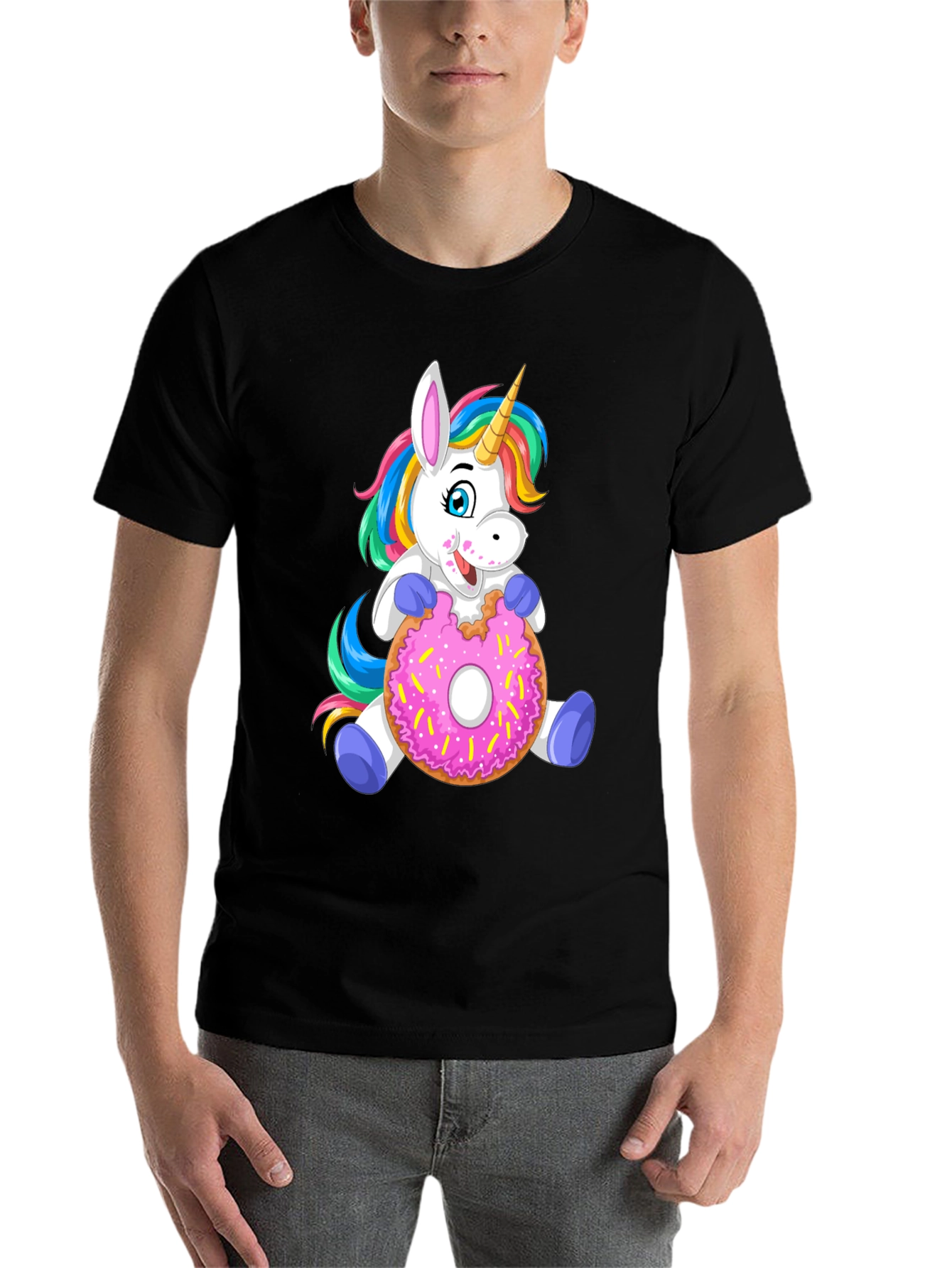 Black Unicorn Donut T-Shirt - Cute Cartoon Tee view 7