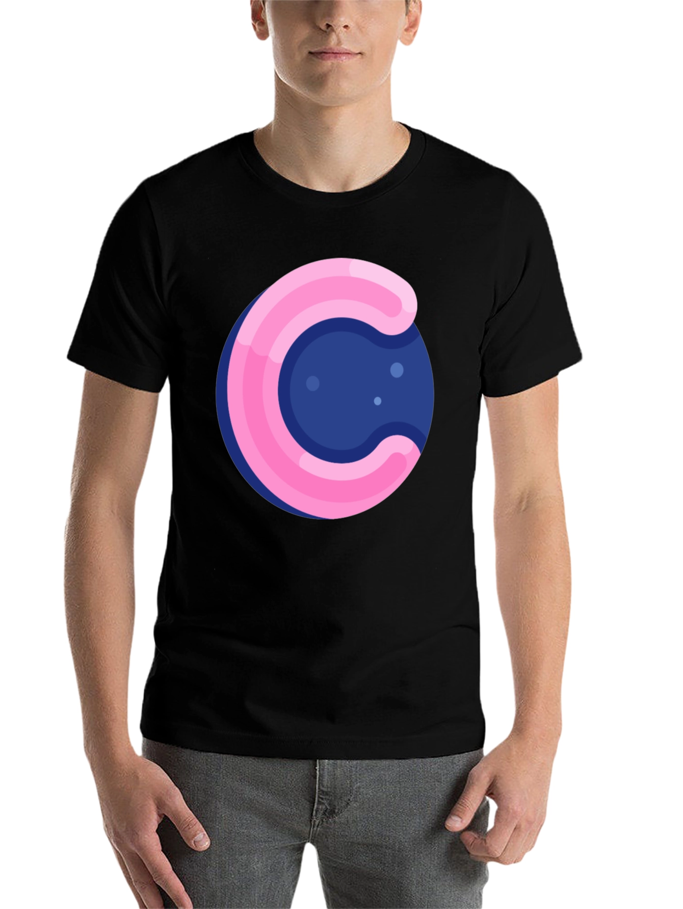 Black Funky Circle T-Shirt - Pink & Blue Design view 7