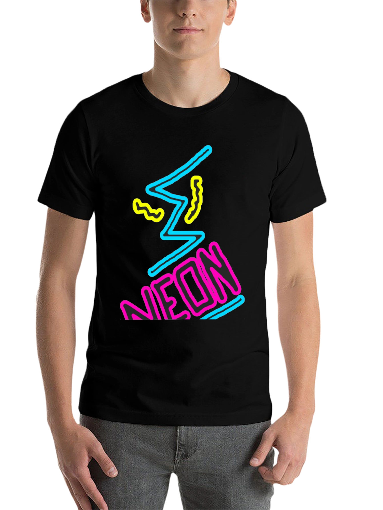 Black Neon Graphic Print Black T-Shirt view 7