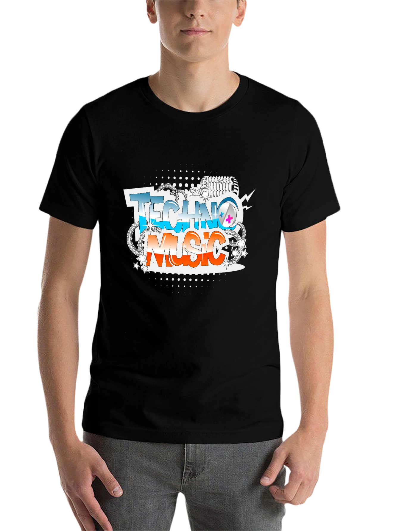 Black Techno Music Graphic Print T-Shirt view 7