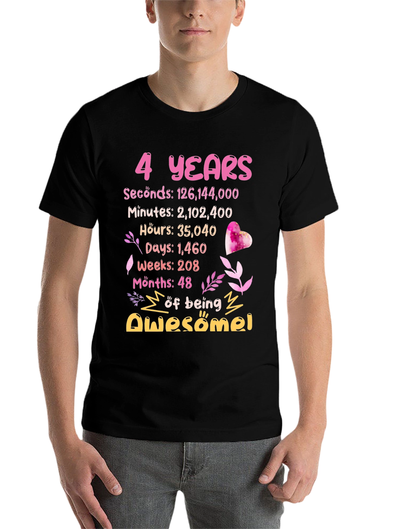 Black 4 Years Awesome T-Shirt view 7