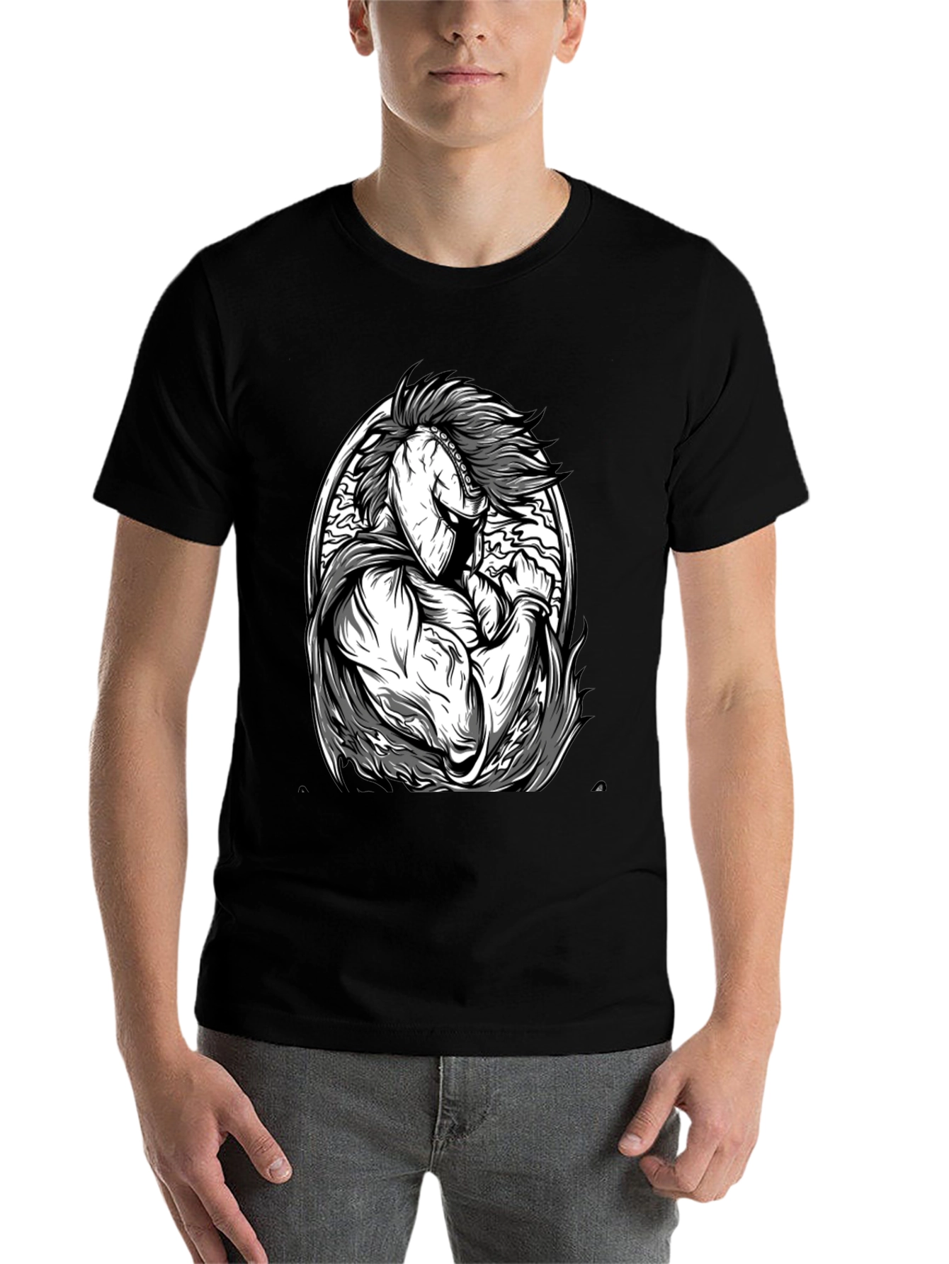 Black Black T-Shirt with Spartan Warrior Graphic view 7