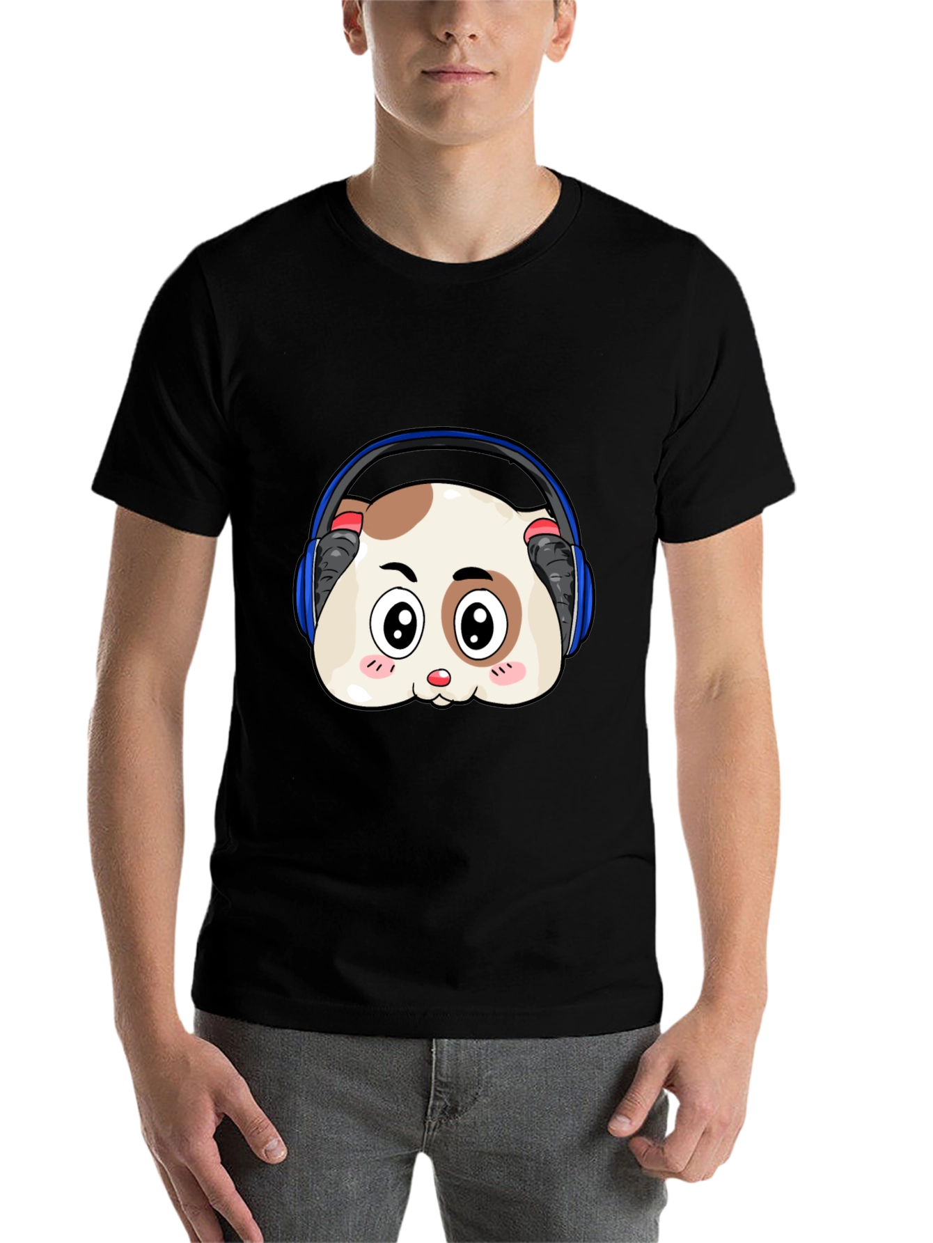 Black Cute Animal Headphone T-Shirt view 7