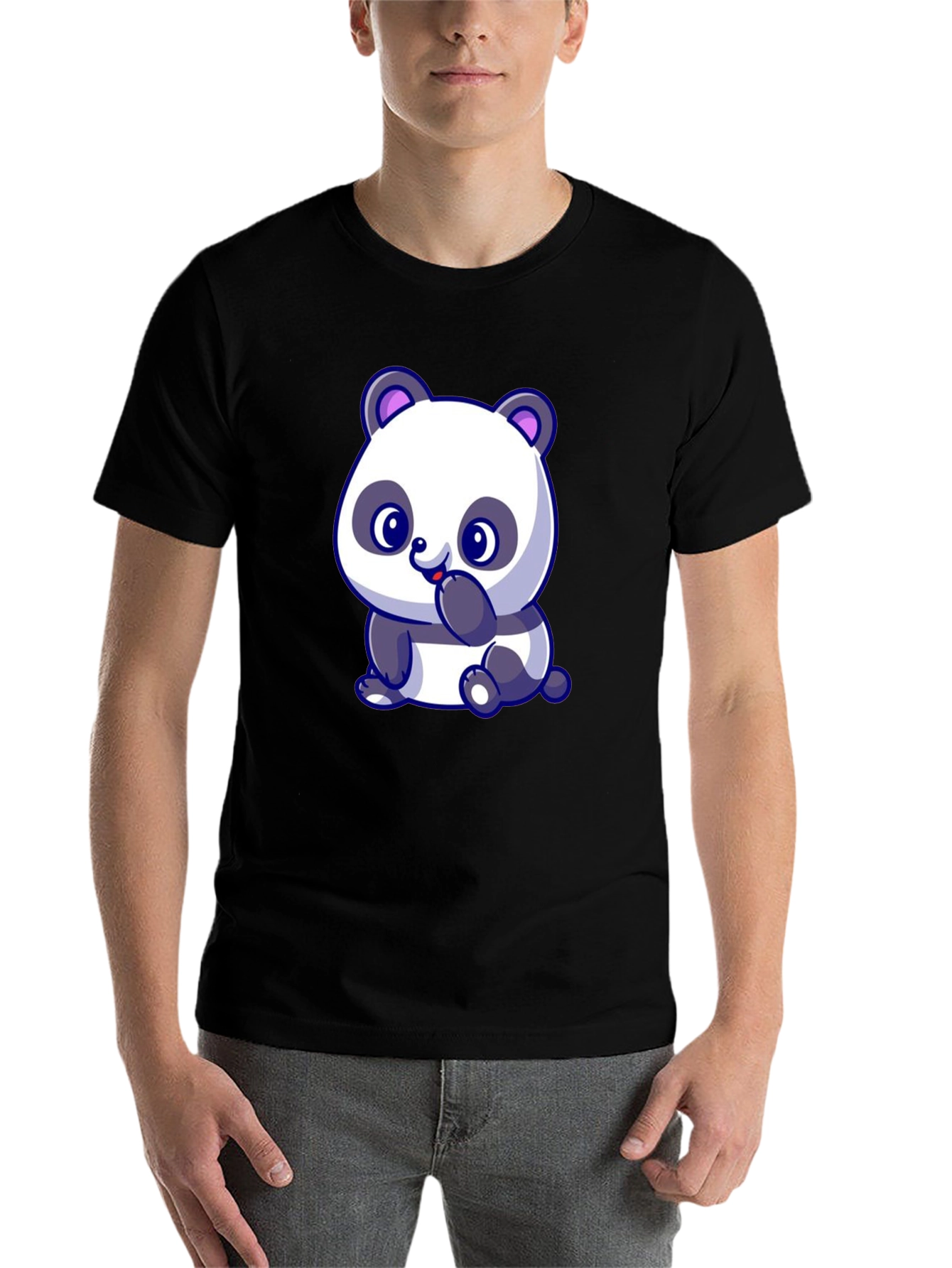 Black Cute Panda Bear Graphic Black T-Shirt view 7