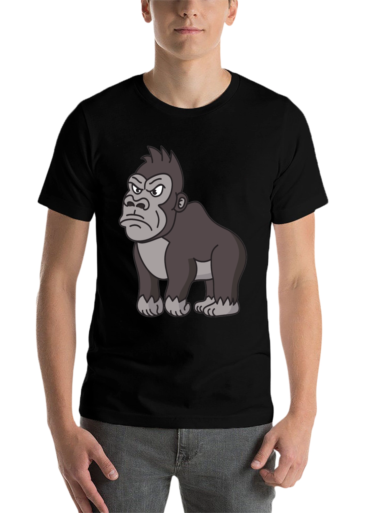 Black Angry Gorilla Cartoon Black T-Shirt view 7
