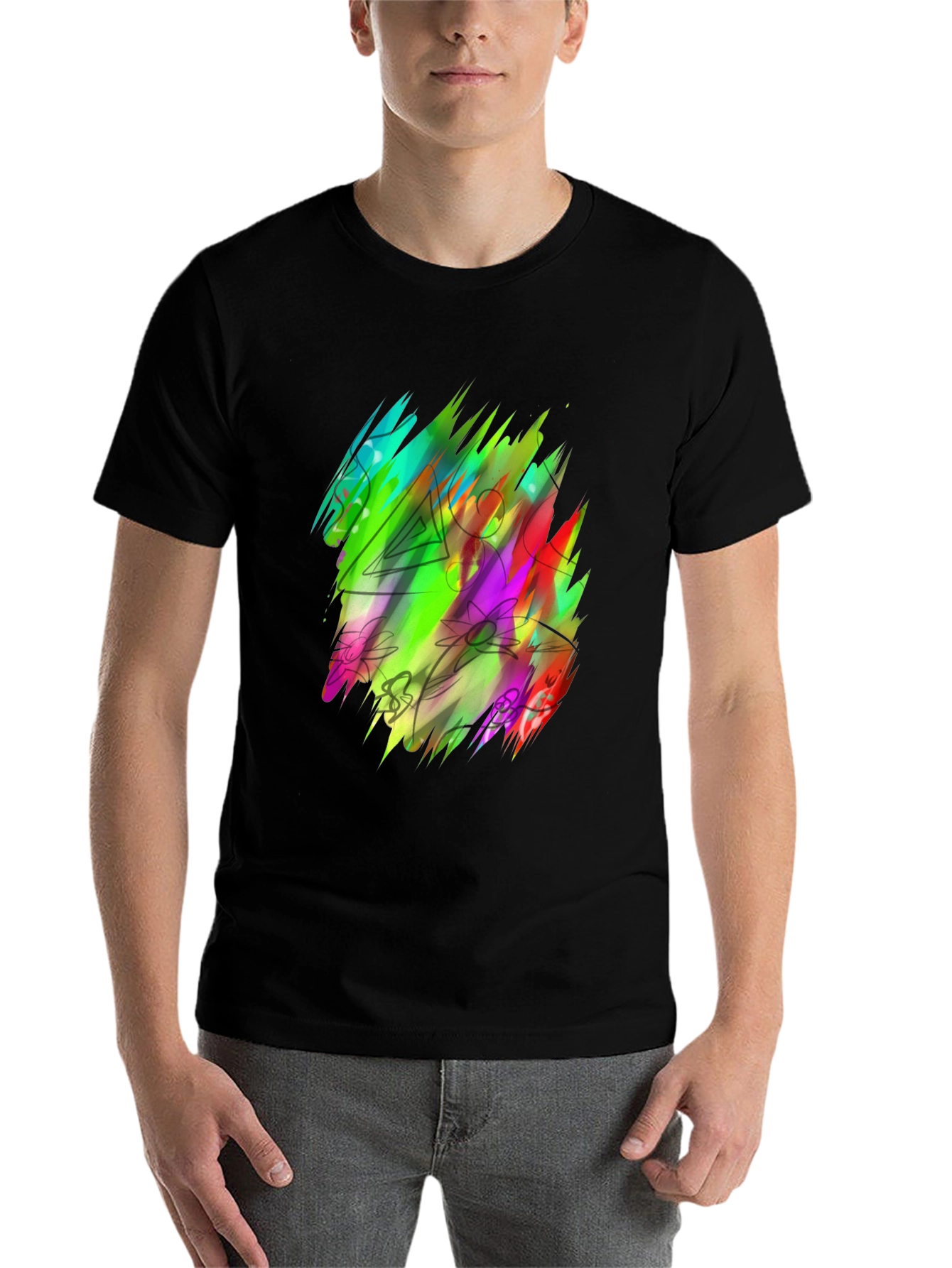 Black Vibrant Abstract Art Black T-Shirt view 7