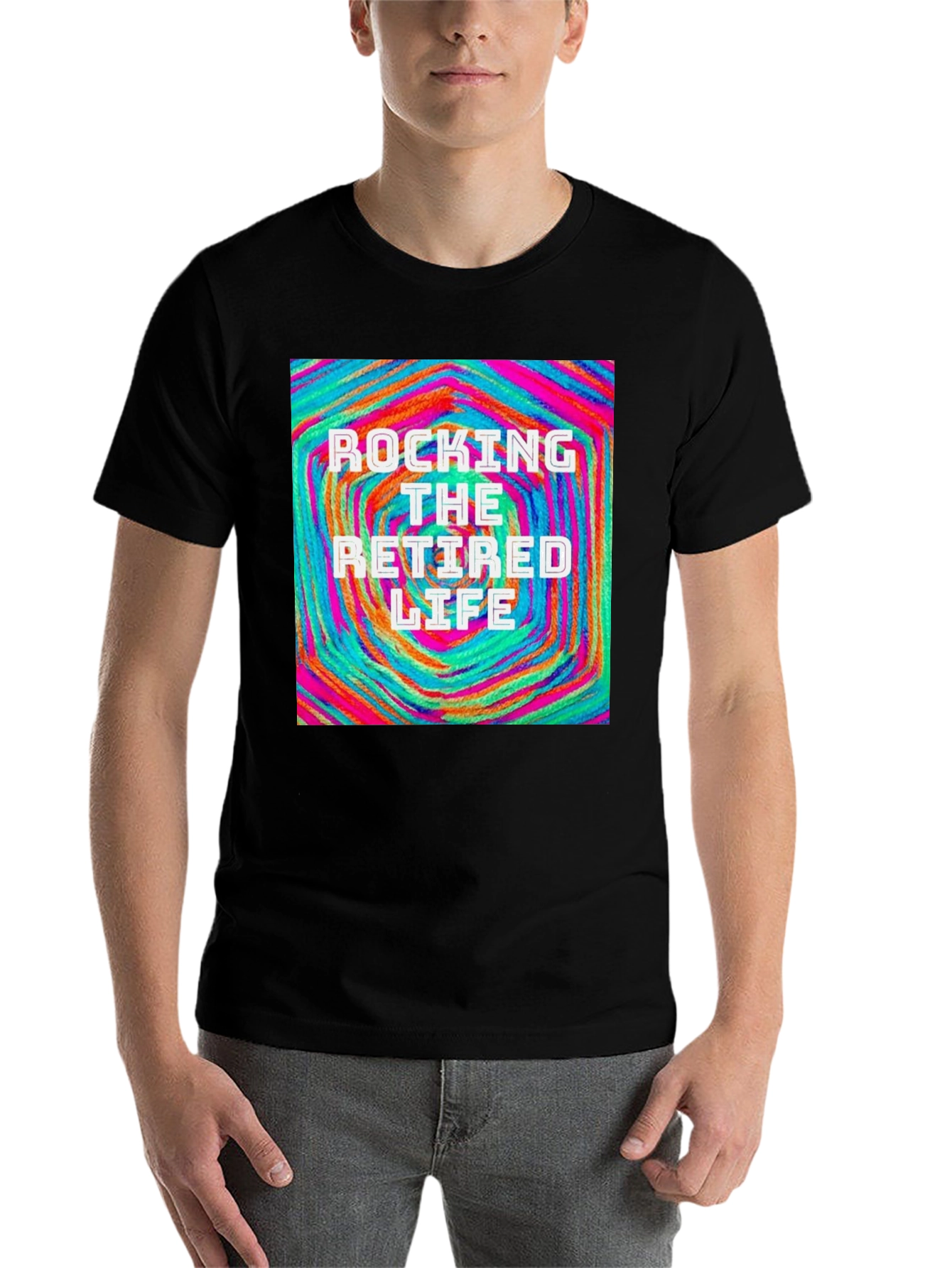 Black Rocking The Retired Life T-Shirt - Colorful Design view 7