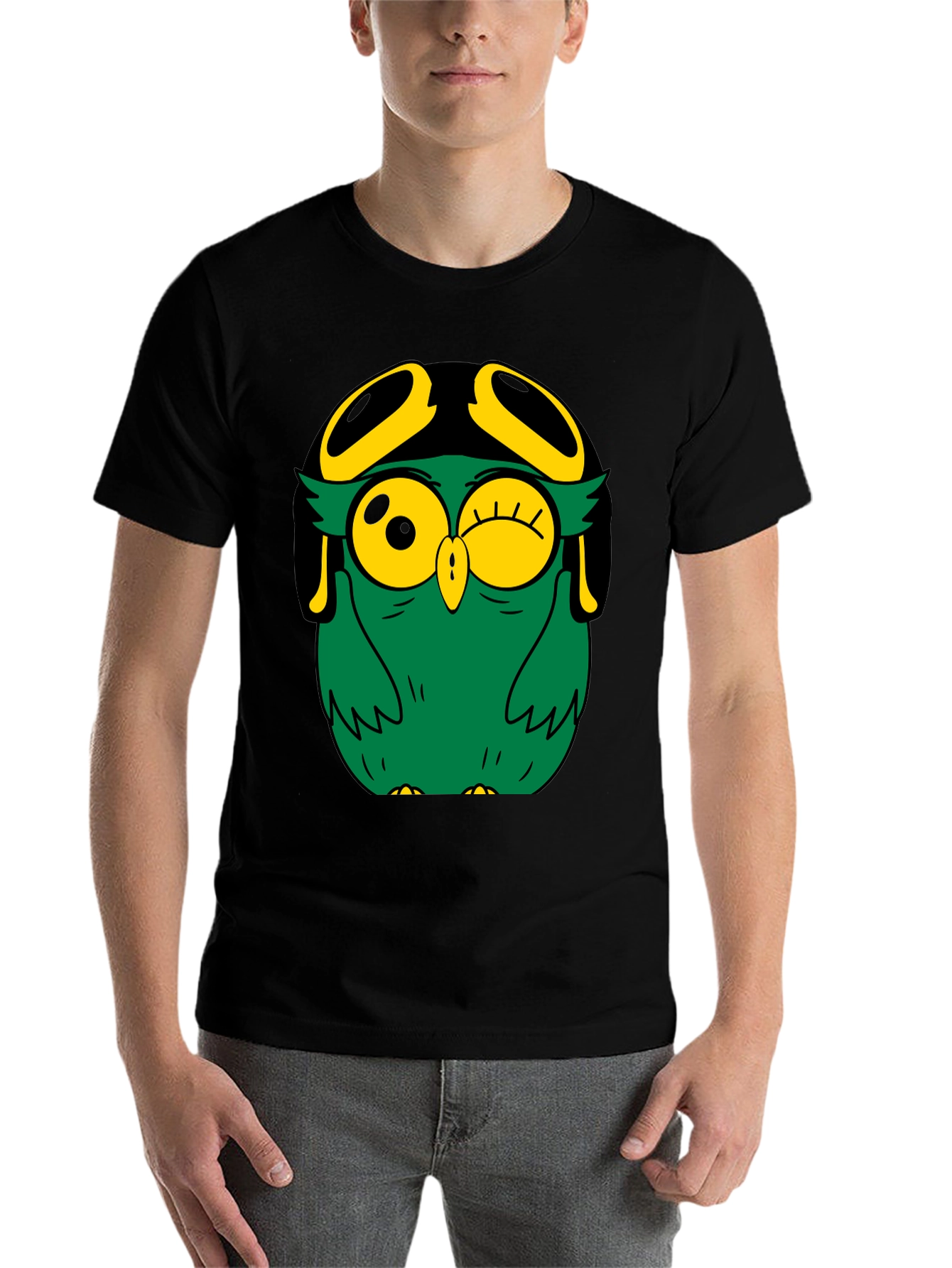 Black Pilot Owl Graphic Tee - Black Cotton Blend view 7