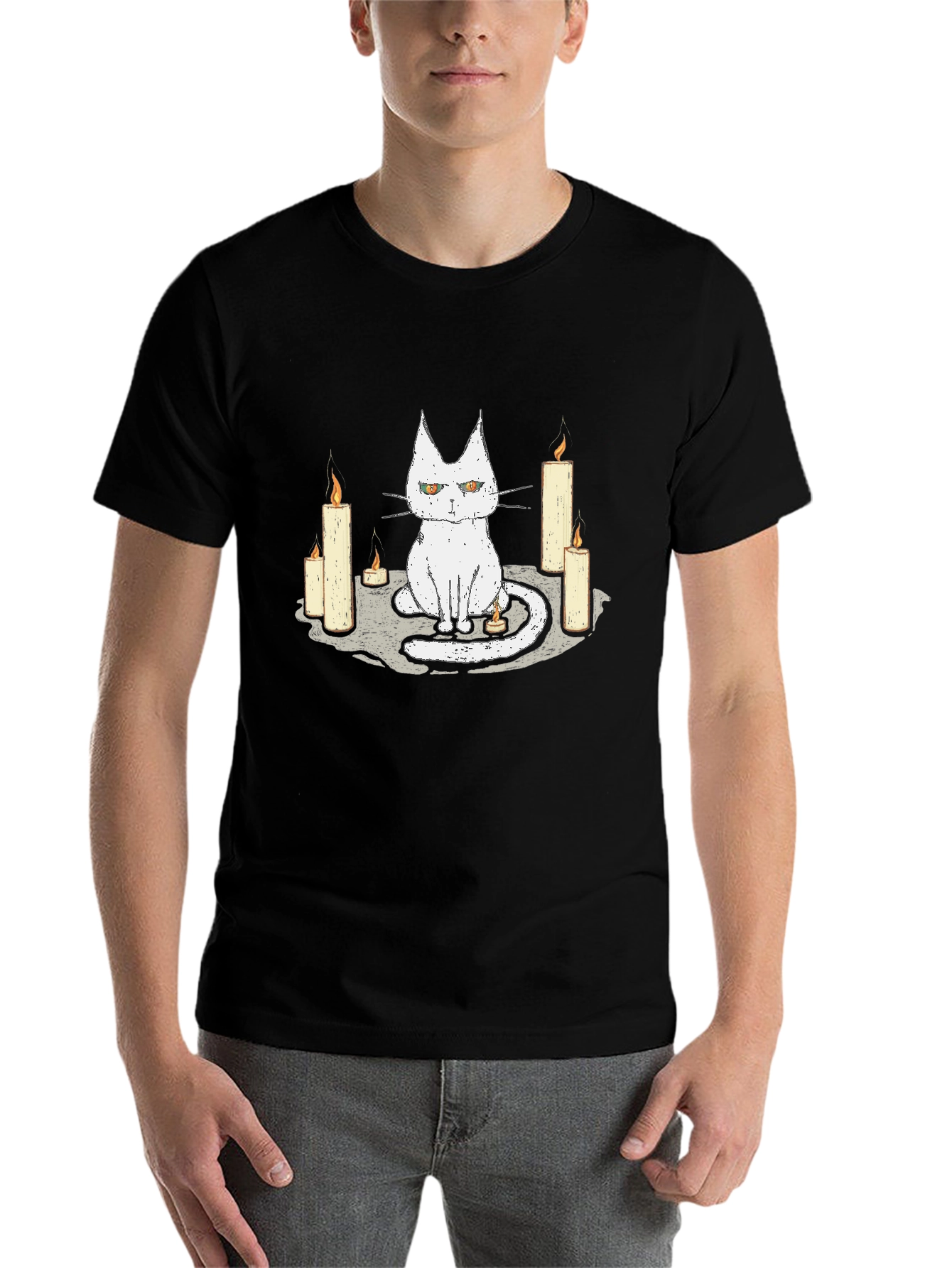 Occult Cat Candle Circle Graphic Tee - 7
