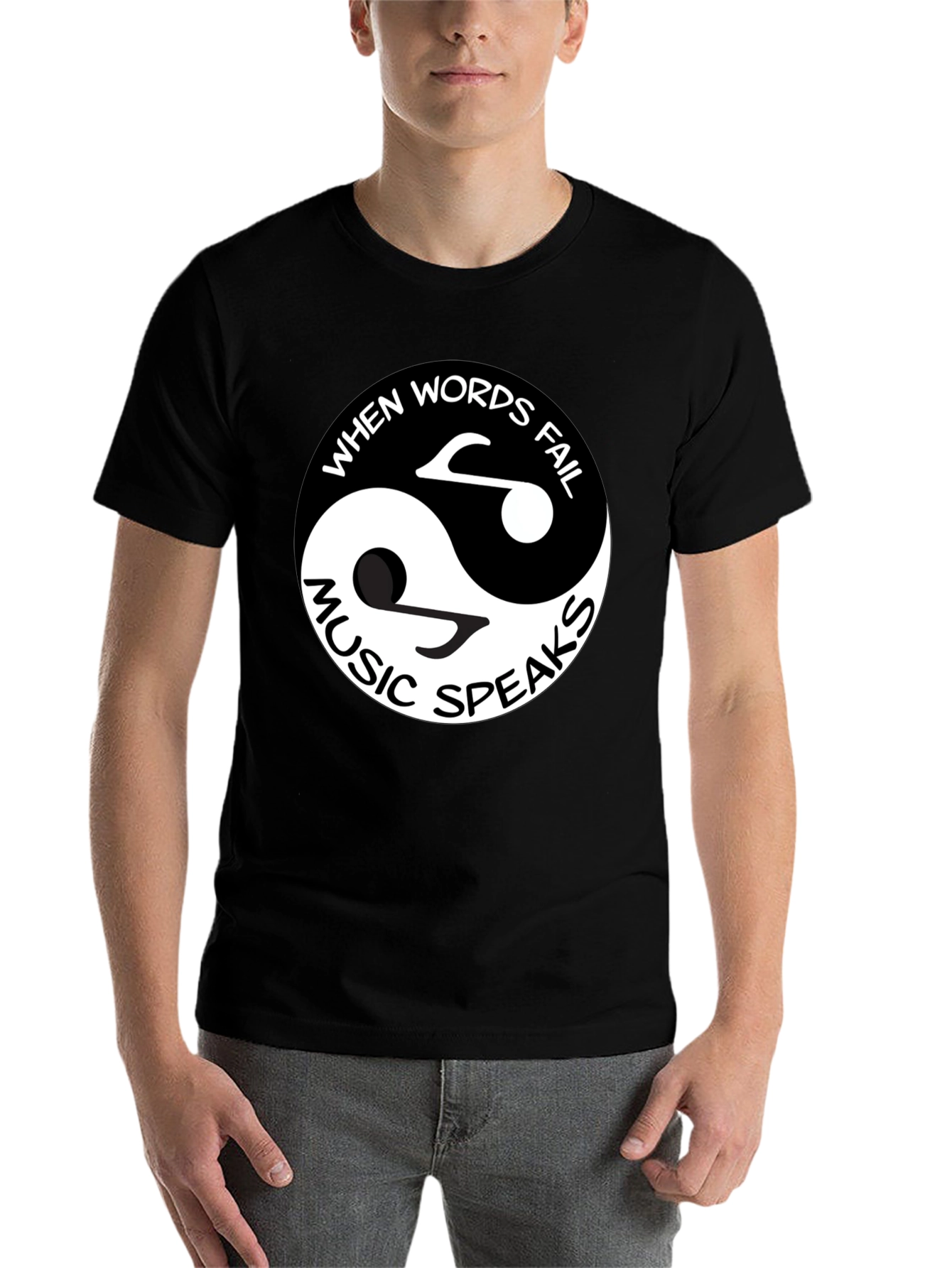 Black Yin Yang Music Speaks Graphic Tee - Black Cotton view 7