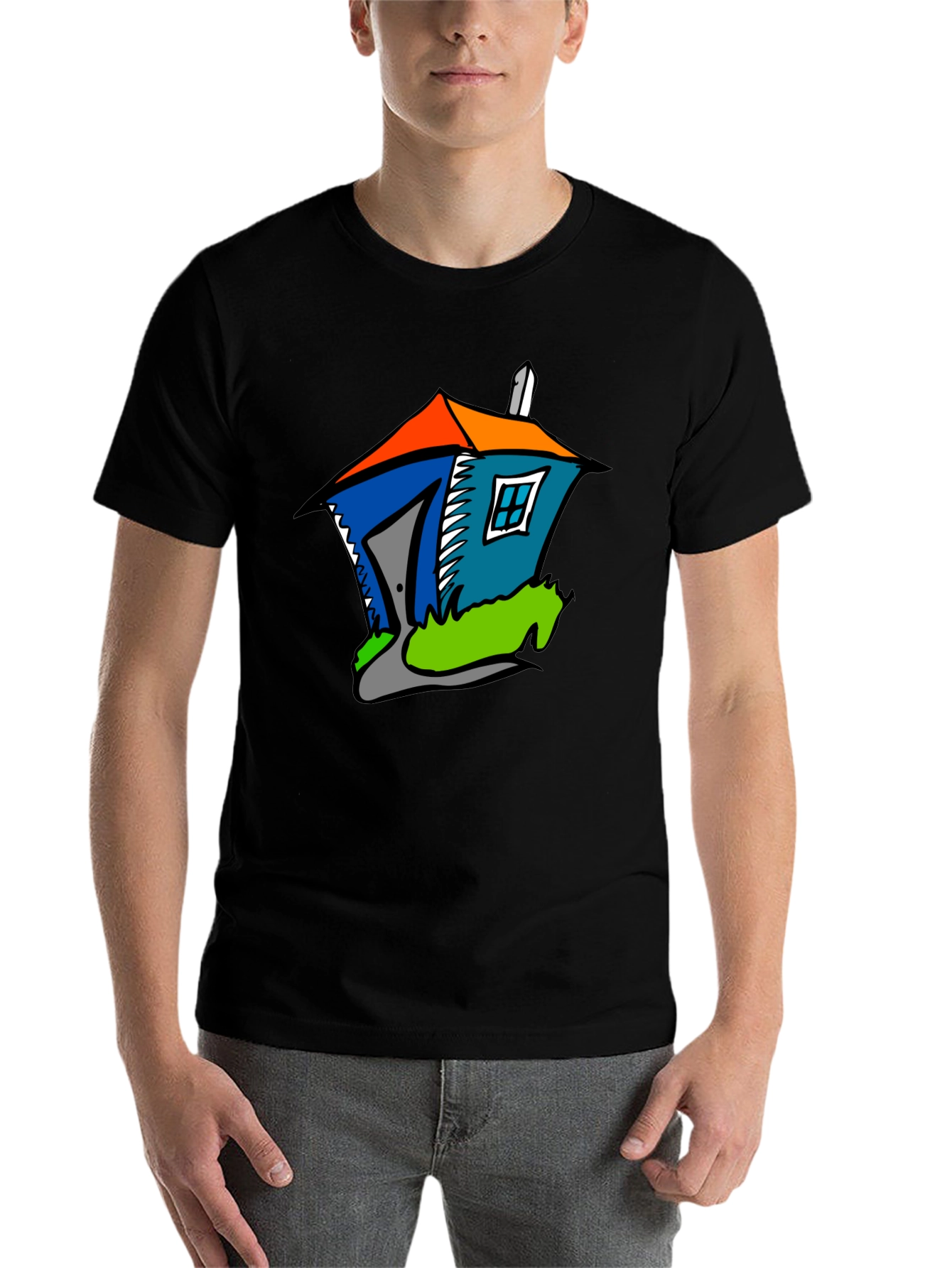 Black Cartoon House Graphic T-Shirt - Quirky Fun Style view 7