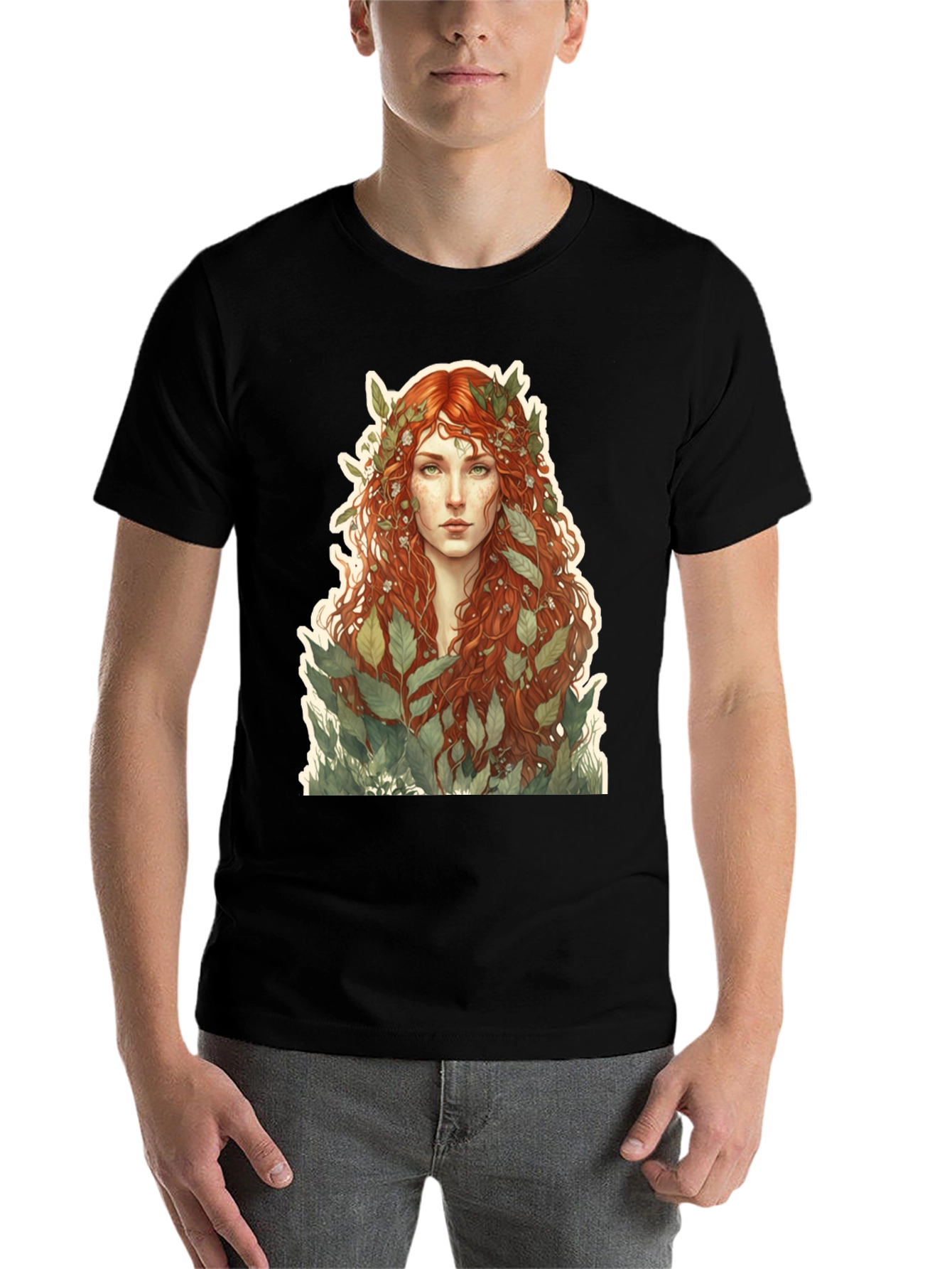 Black Nature Goddess Graphic Tee - Black Cotton T-Shirt view 7