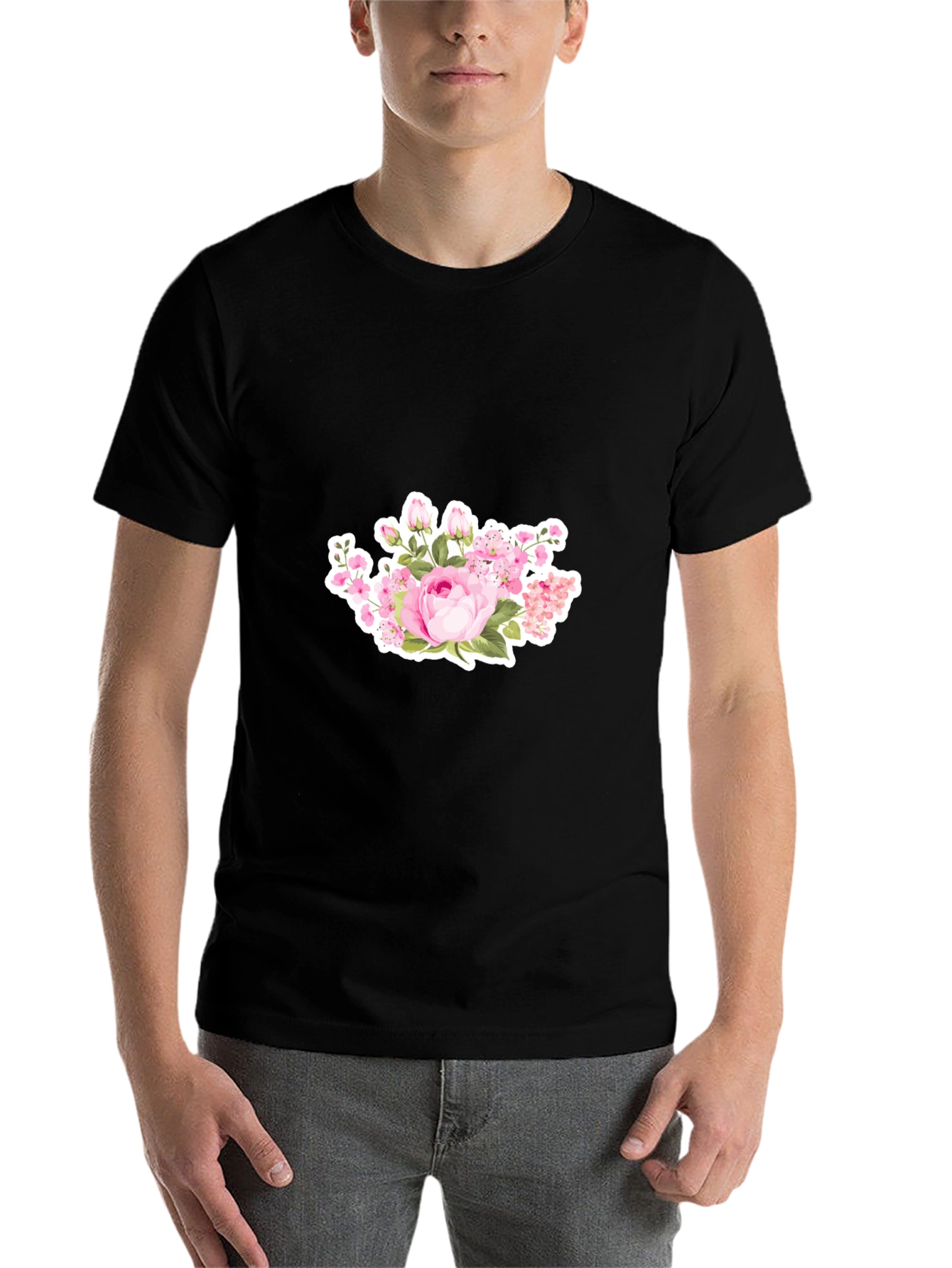 Black Floral Print Black T-Shirt view 7