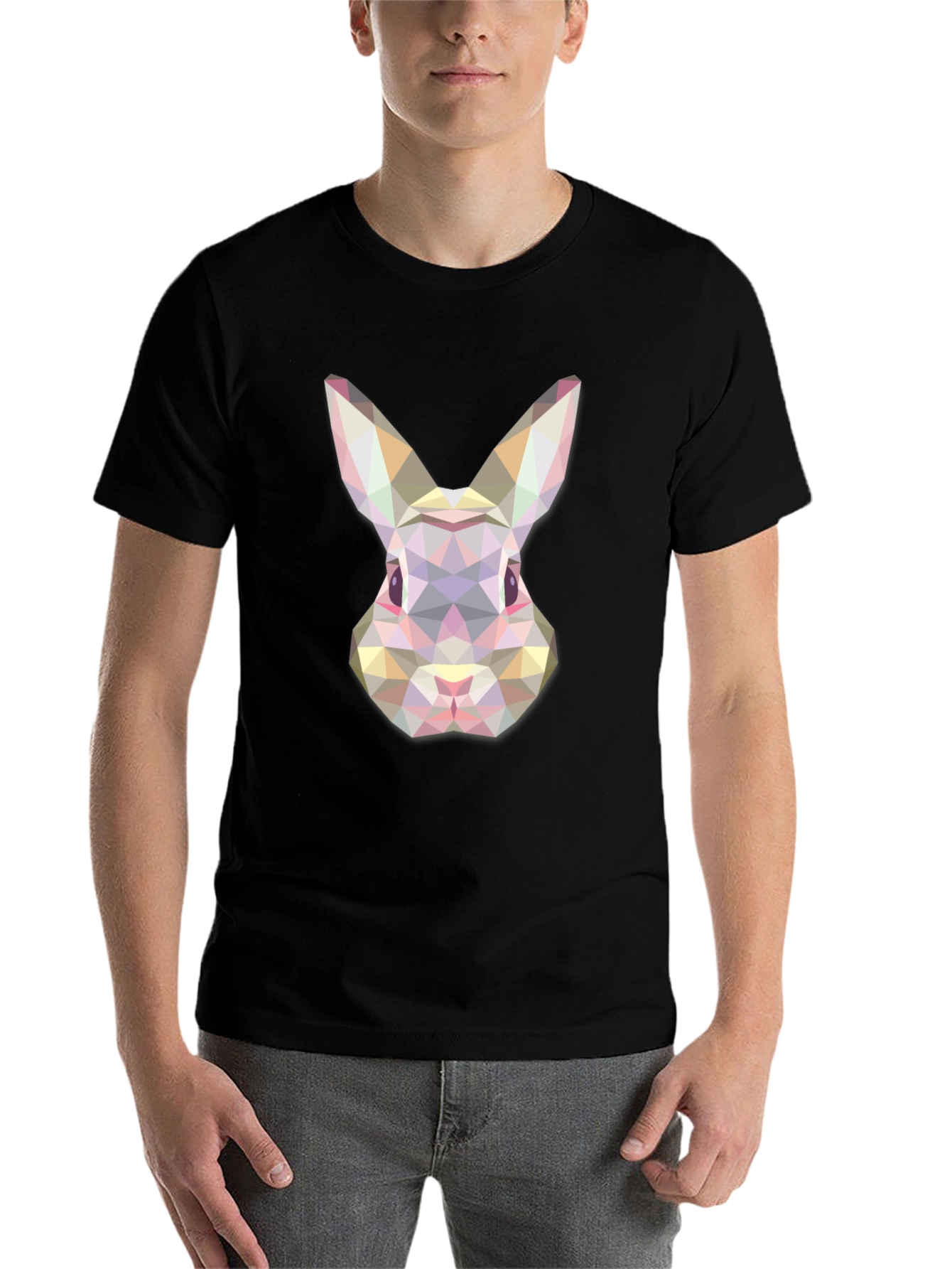 Black Geometric Rabbit Graphic Tee - Modern Unisex T-Shirt view 7