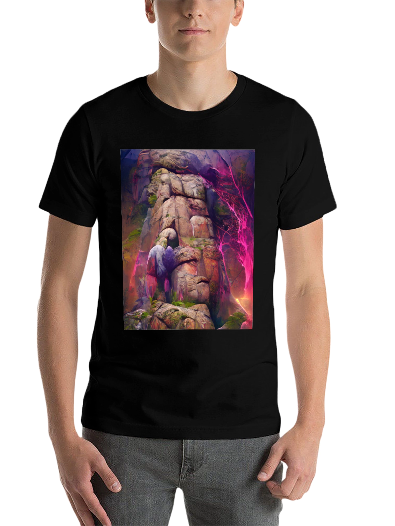Black Mystical Mountain T-Shirt - Fantasy Art Tee view 7
