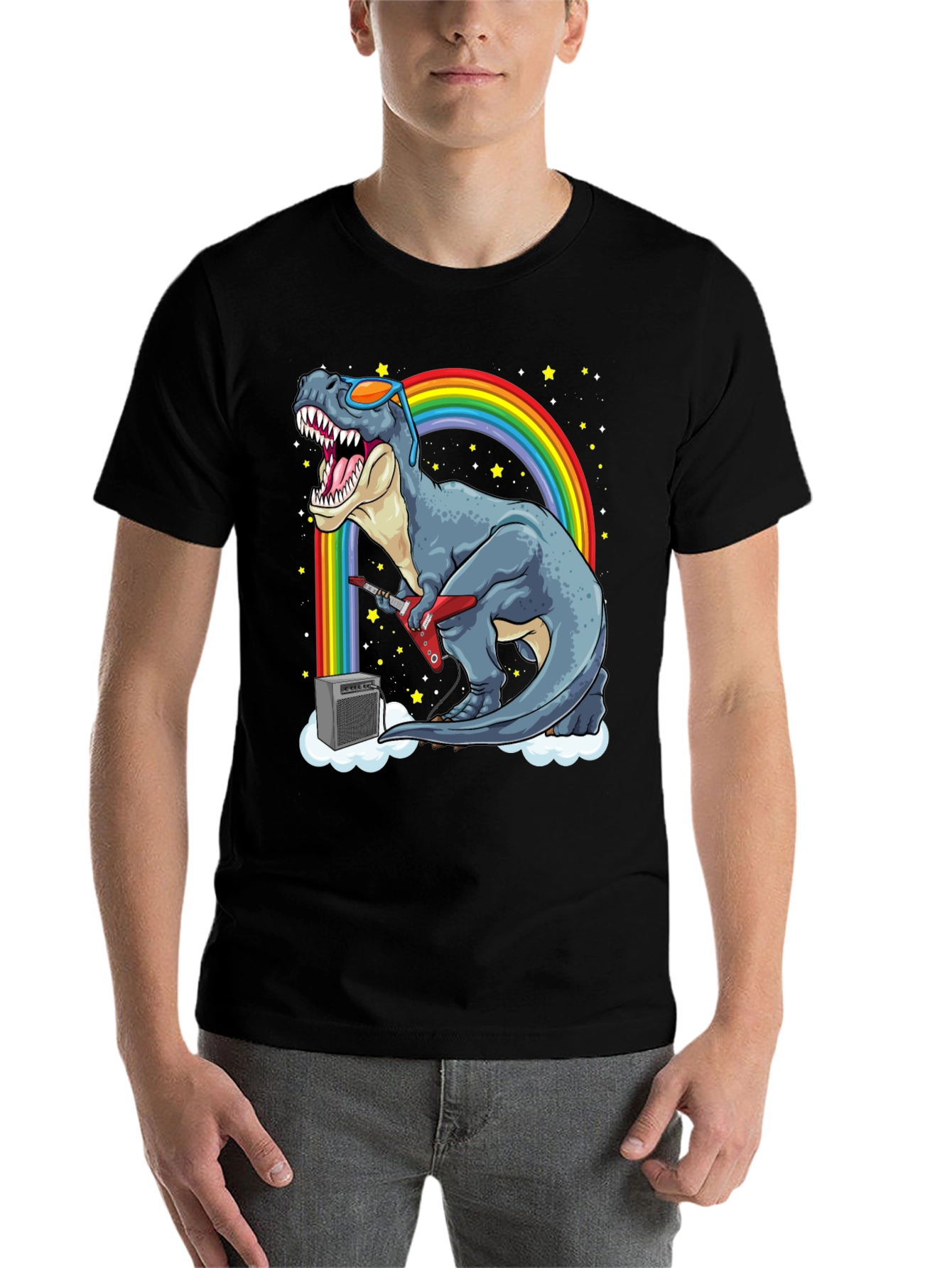 Black Dino Guitarist T-Shirt - Rock 'n' Roll Dinosaur! view 7