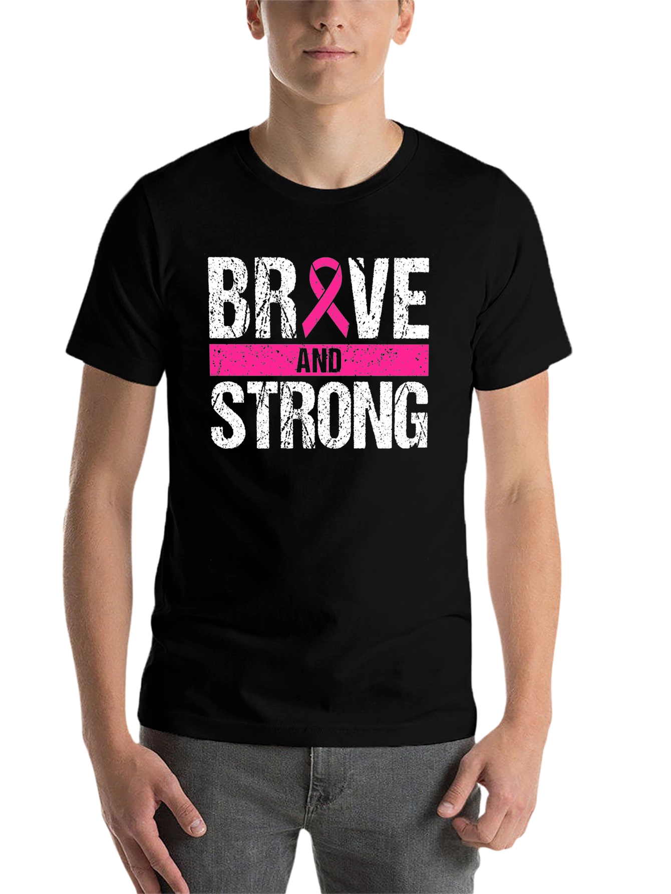 Black Brave and Strong Breast Cancer Awareness Tee view 7