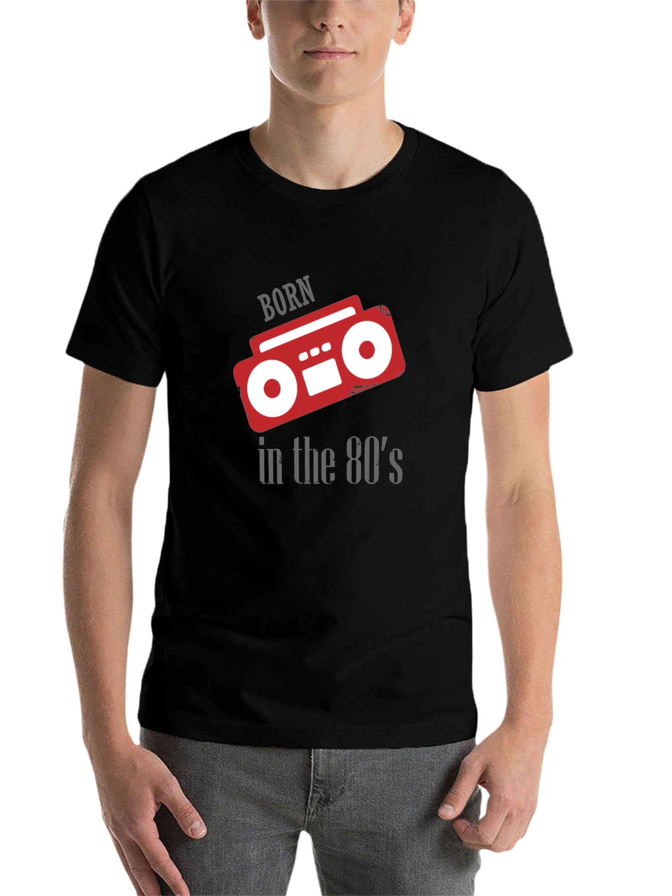 Black Born in the 80's Retro Boombox Graphic T-Shirt view 7