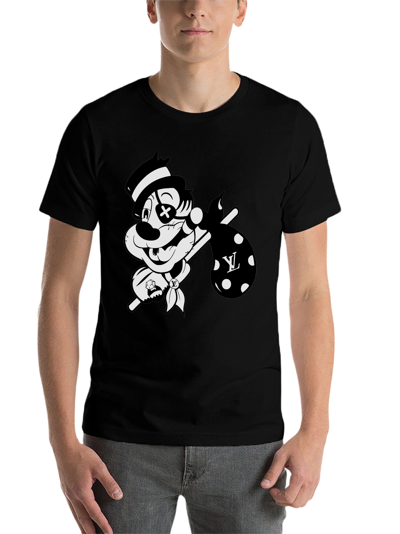 Black Cartoon Hobo Graphic Black T-Shirt view 7