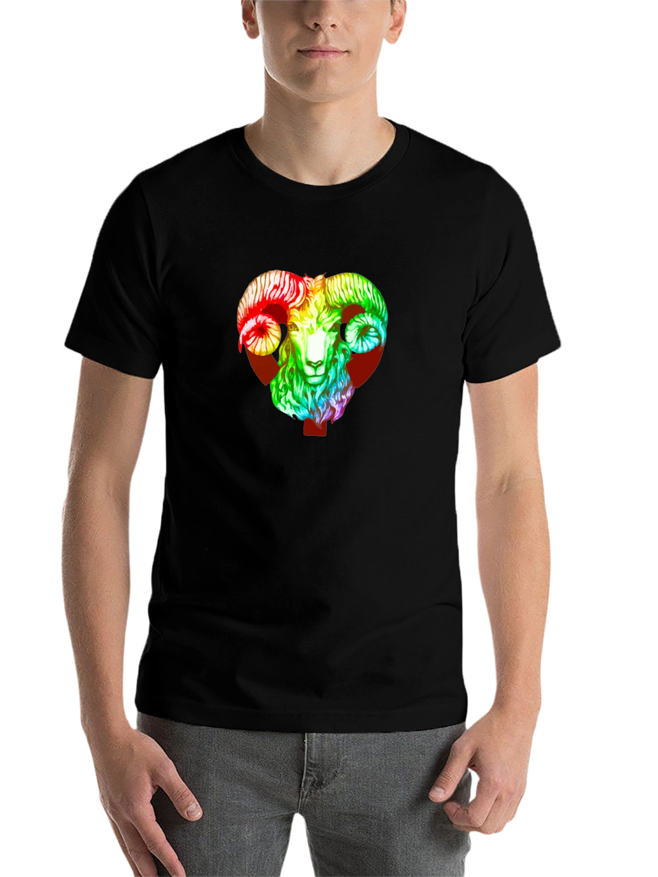 Black Rainbow Ram Graphic Tee - Black Unisex T-Shirt view 7