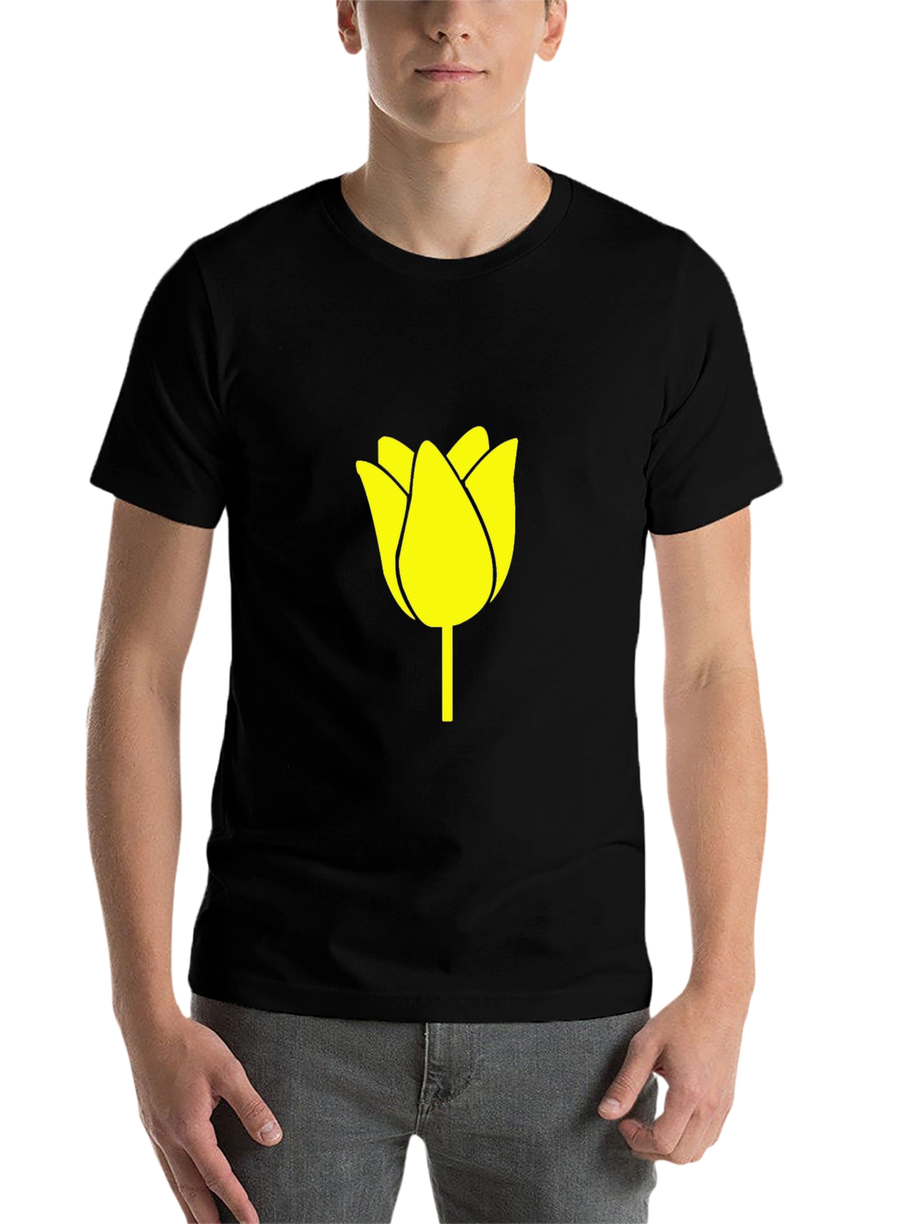 Black Black T-Shirt with Yellow Tulip Graphic view 7
