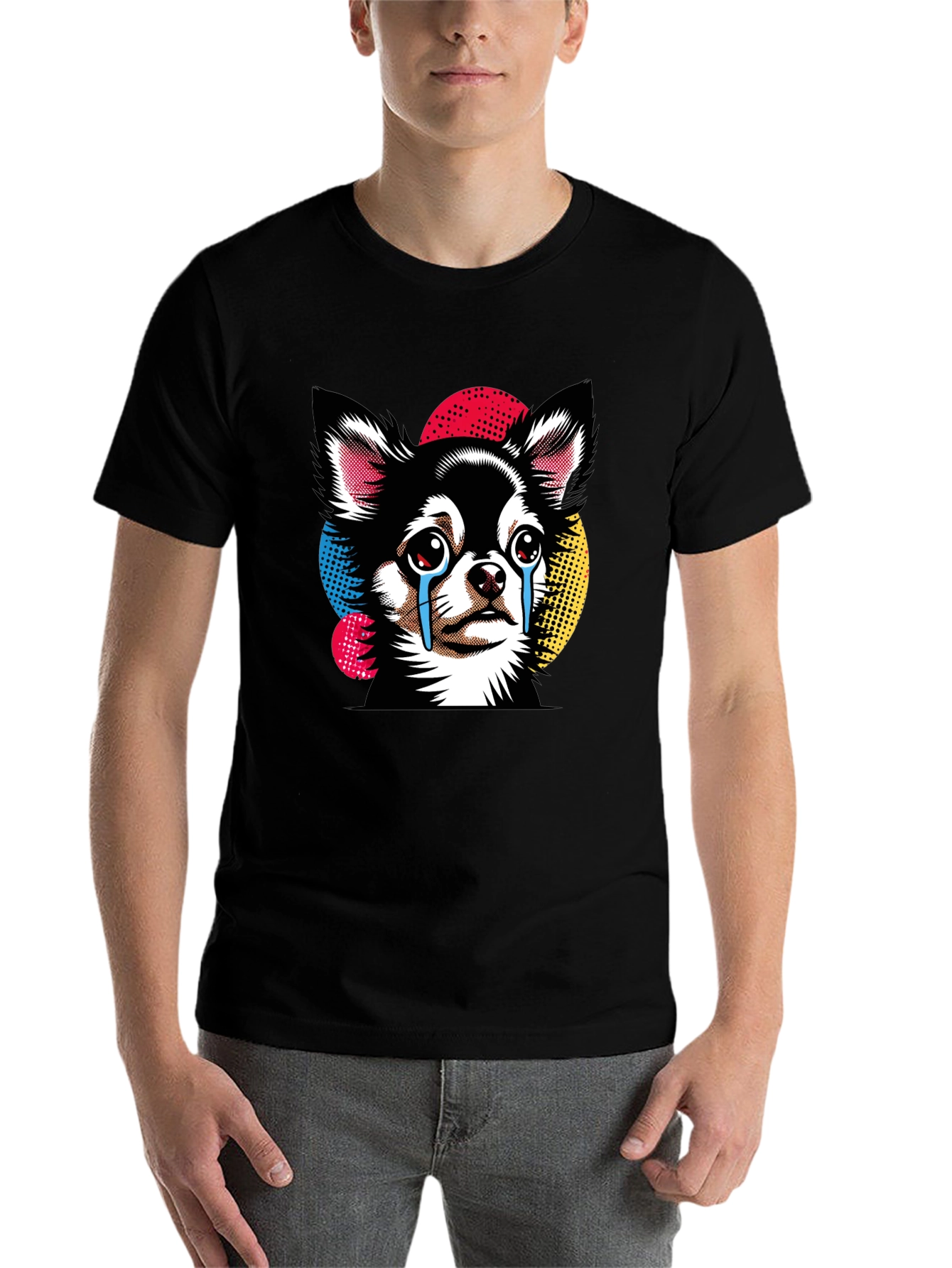 Black Crying Chihuahua Graphic Tee - Black Cotton T-Shirt view 7