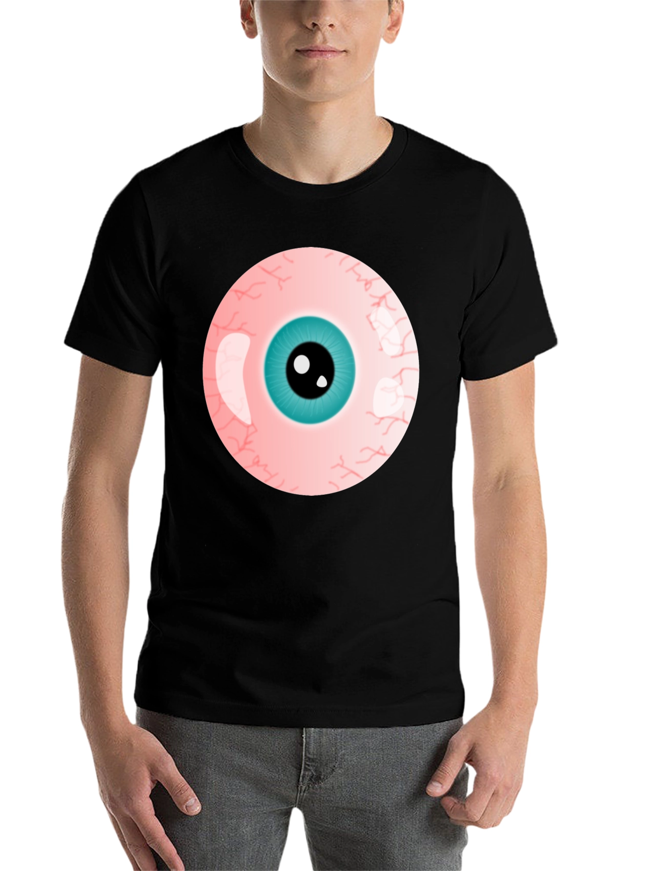 Black Eye-Catching Graphic Tee - Bold Eyeball Design view 7