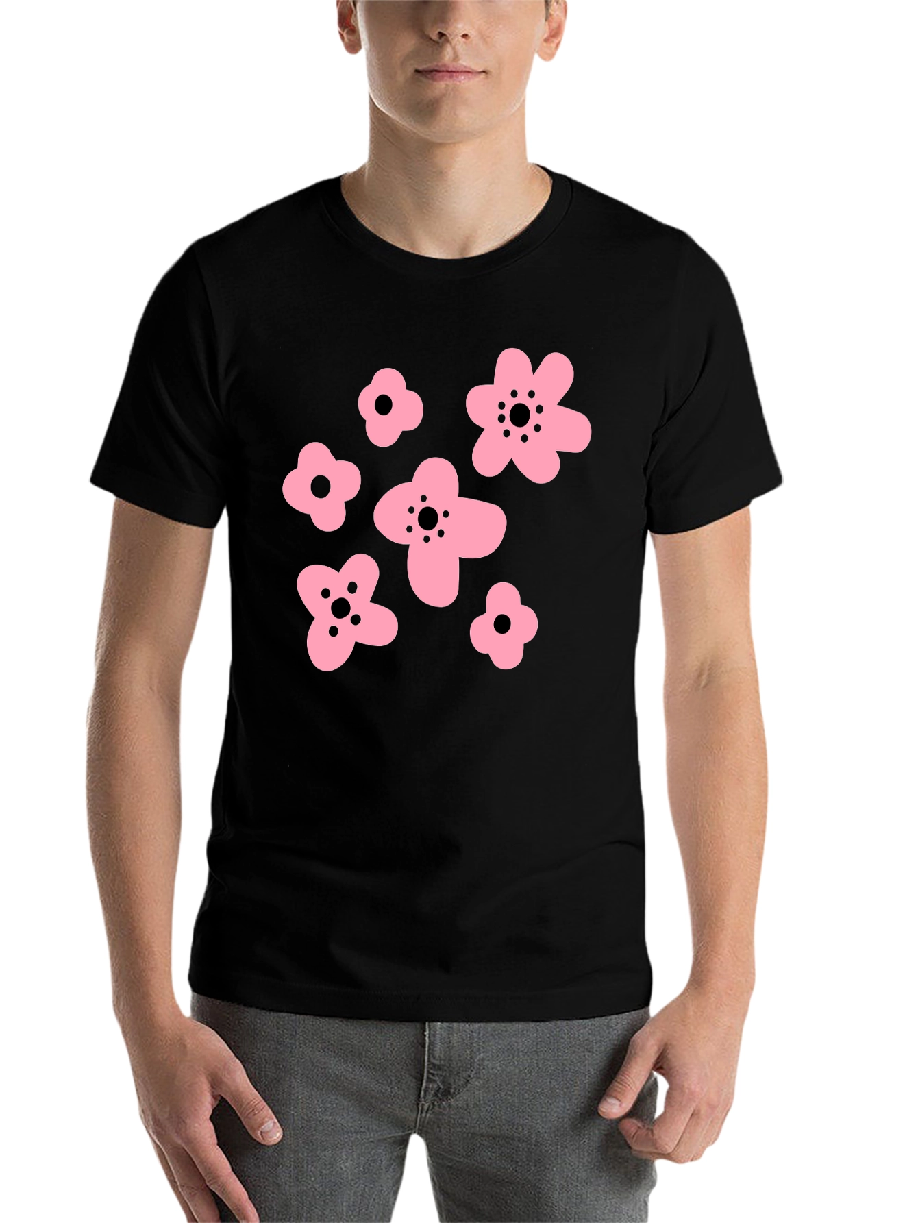 Black Pink Floral Graphic Black T-Shirt view 7