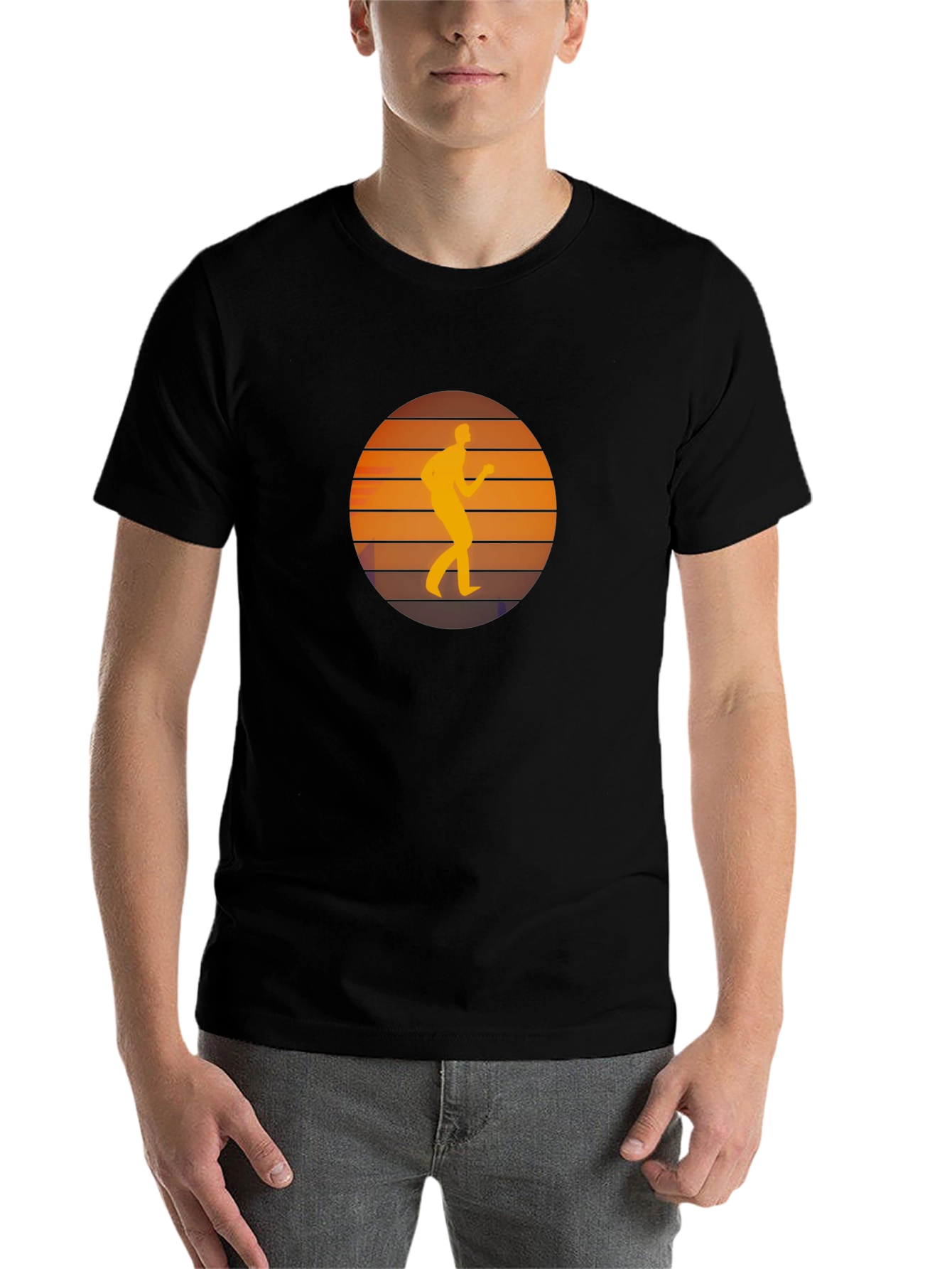 Black Retro Runner Sunset Graphic Black T-Shirt view 7