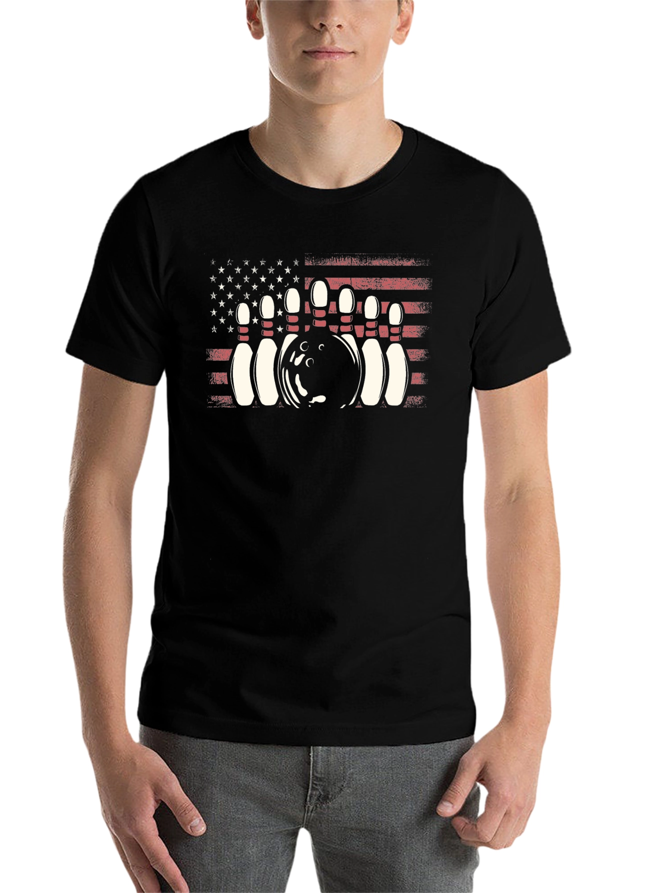 Black Bowling USA Flag Graphic T-Shirt view 7