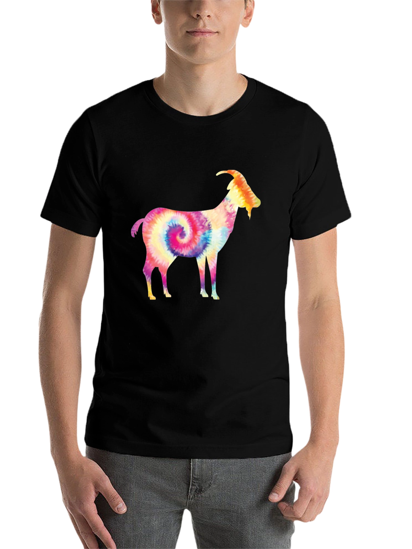 Black Tie-Dye Goat Graphic Tee - Black Cotton view 7