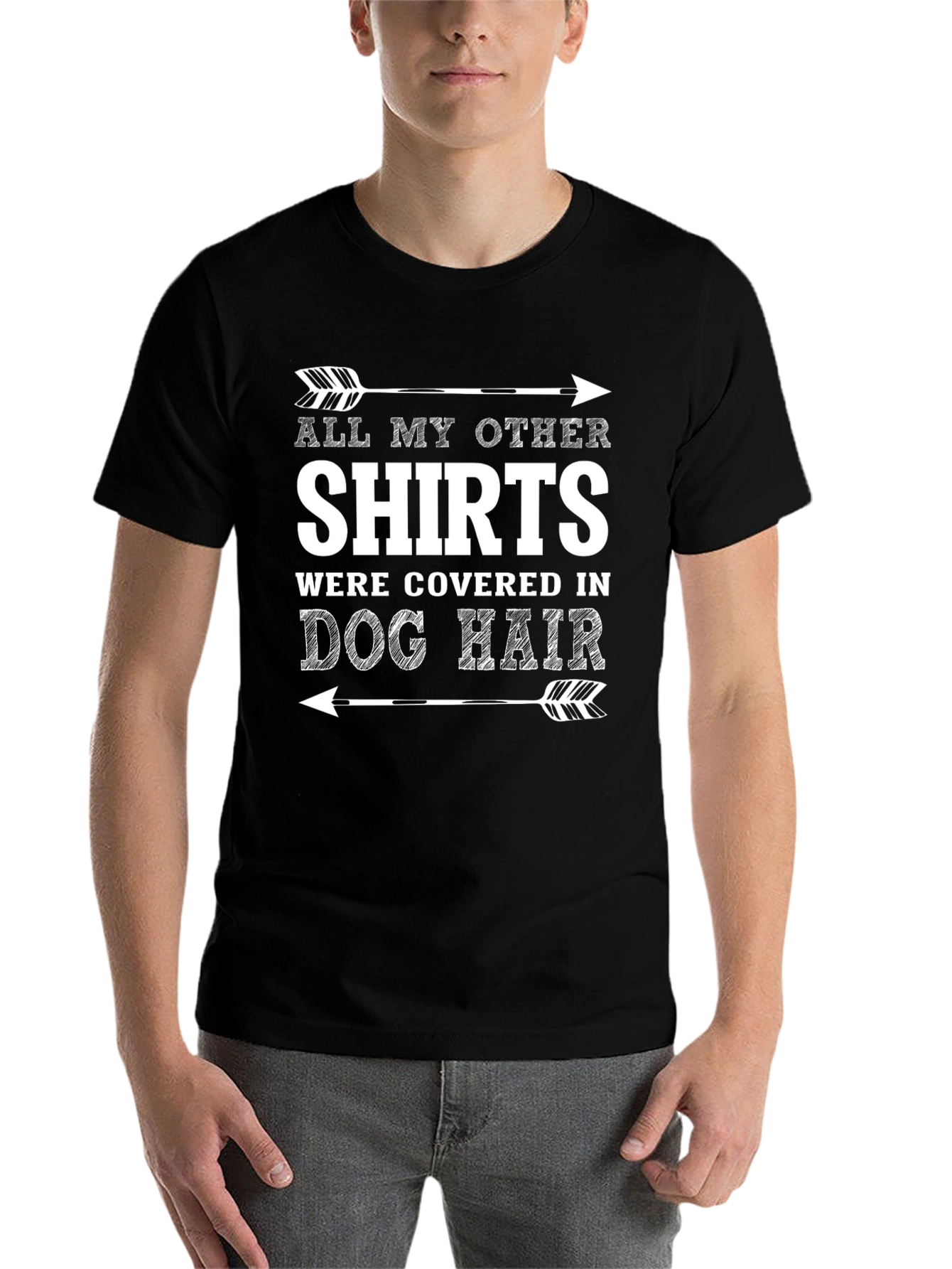 Black Dog Hair T-Shirt - Funny Arrow Design view 7