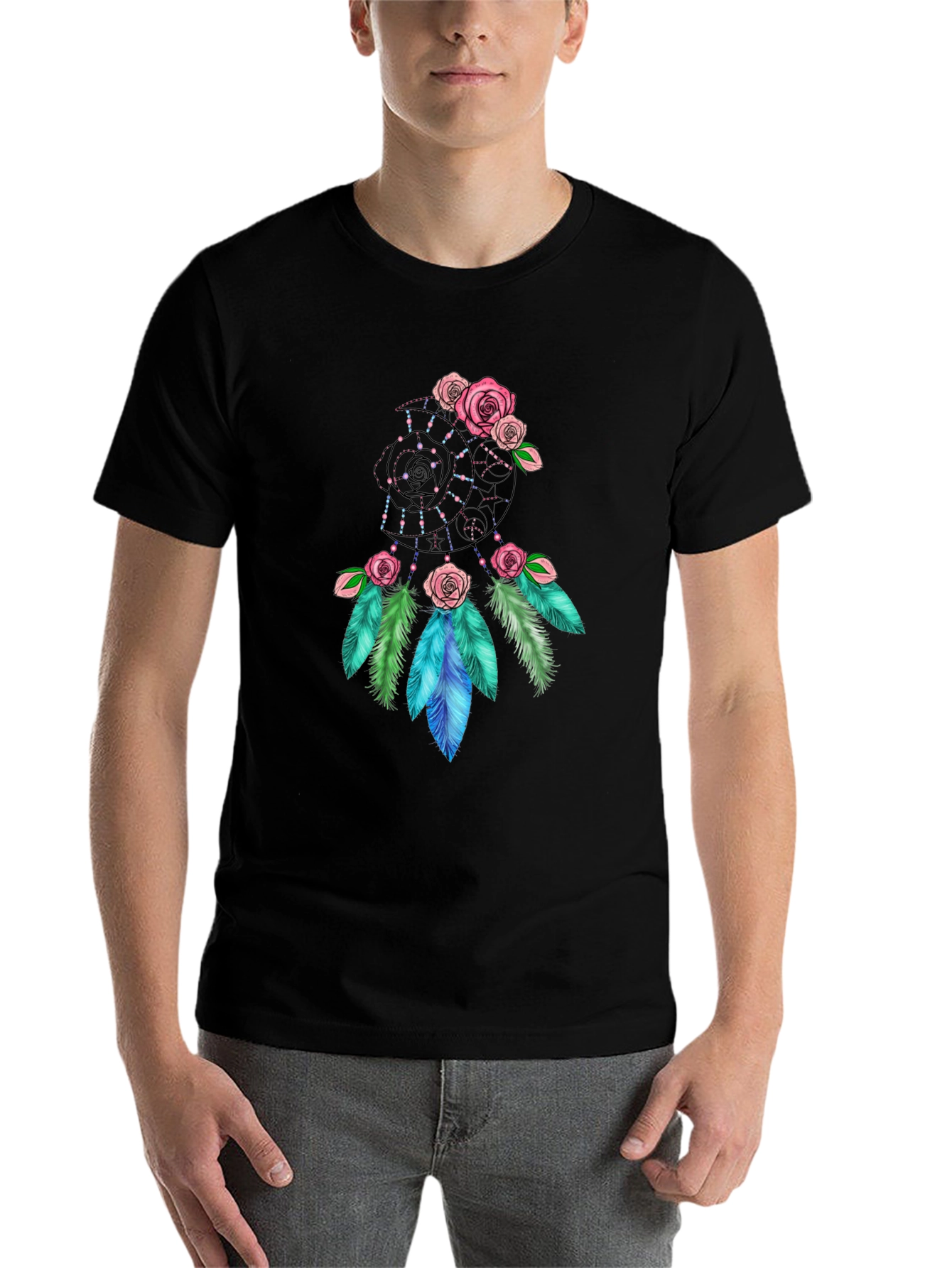Black Dreamcatcher Rose Graphic Black T-Shirt view 7