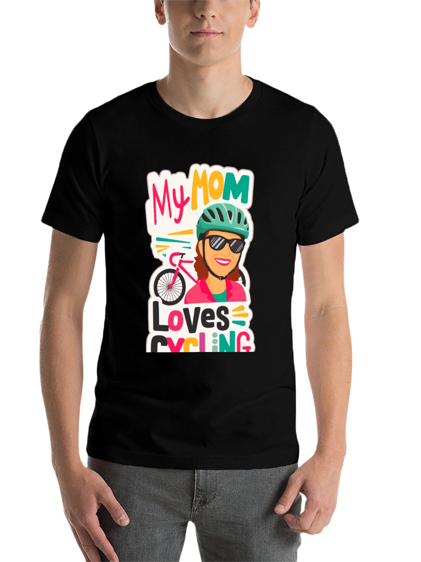 Black My Mom Loves Cycling Black T-Shirt view 7