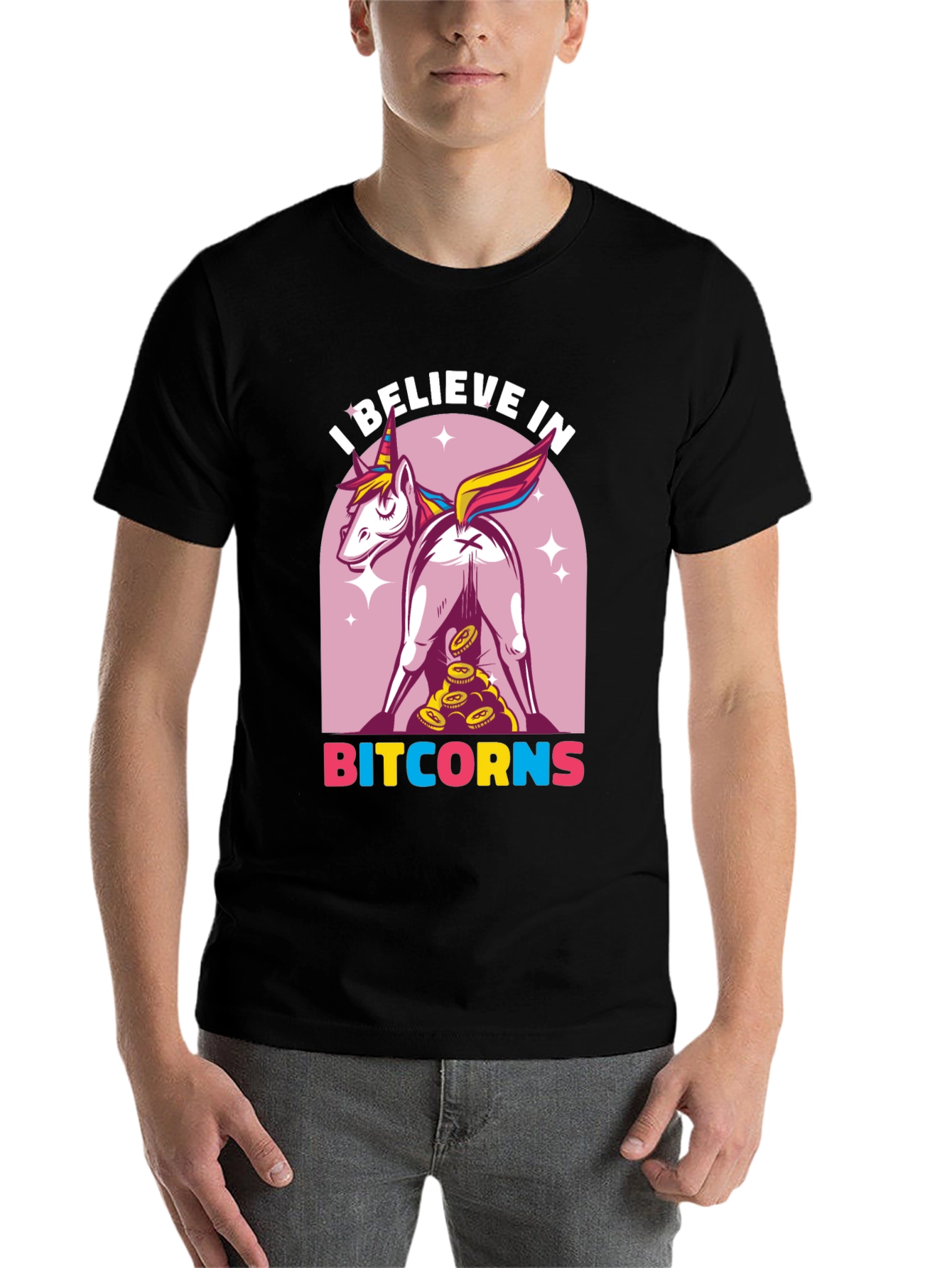 Black Bitcoin Unicorn T-Shirt - Crypto Humor Tee view 7