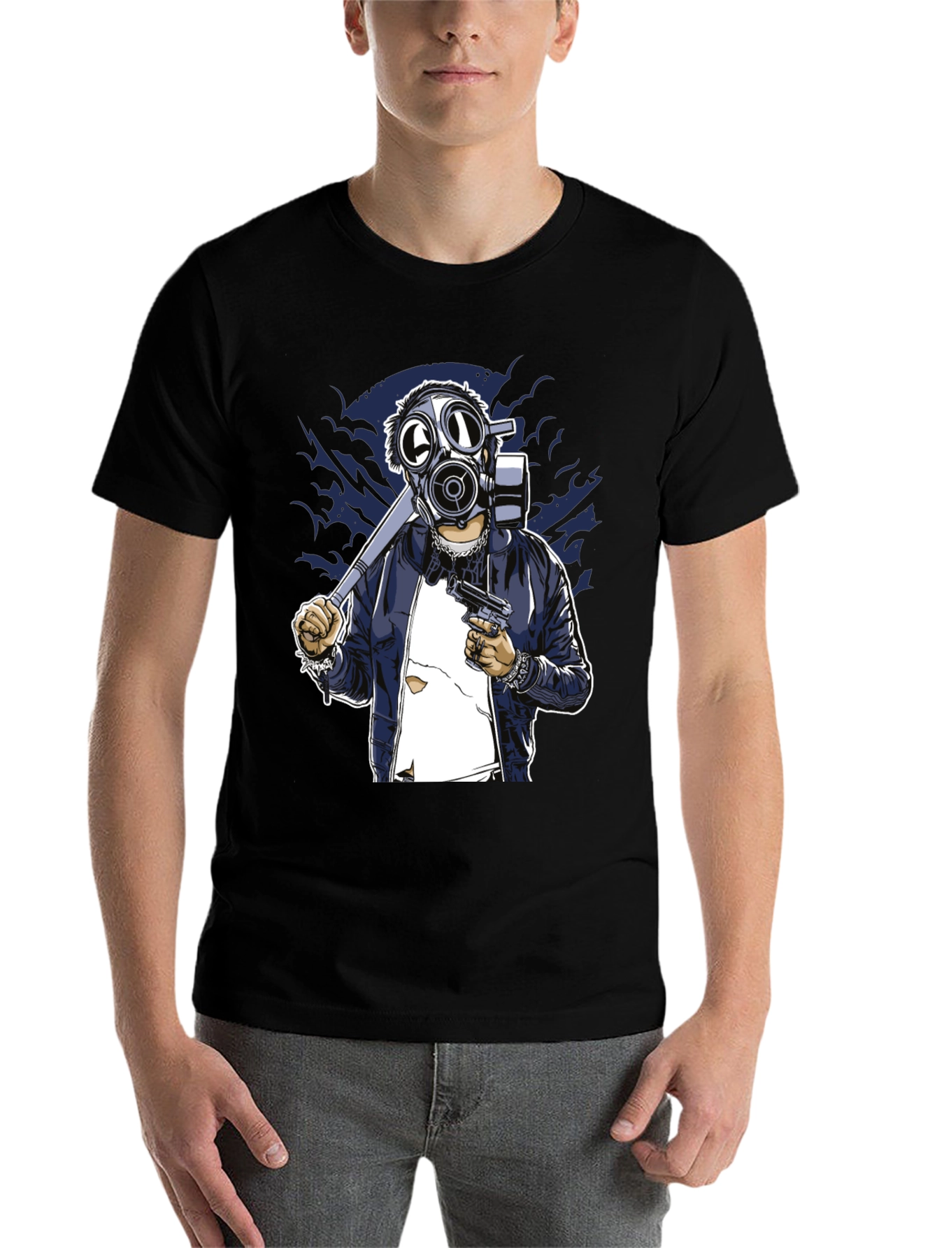 Black Gas Mask Graphic T-Shirt - Edgy Streetwear Tee view 7