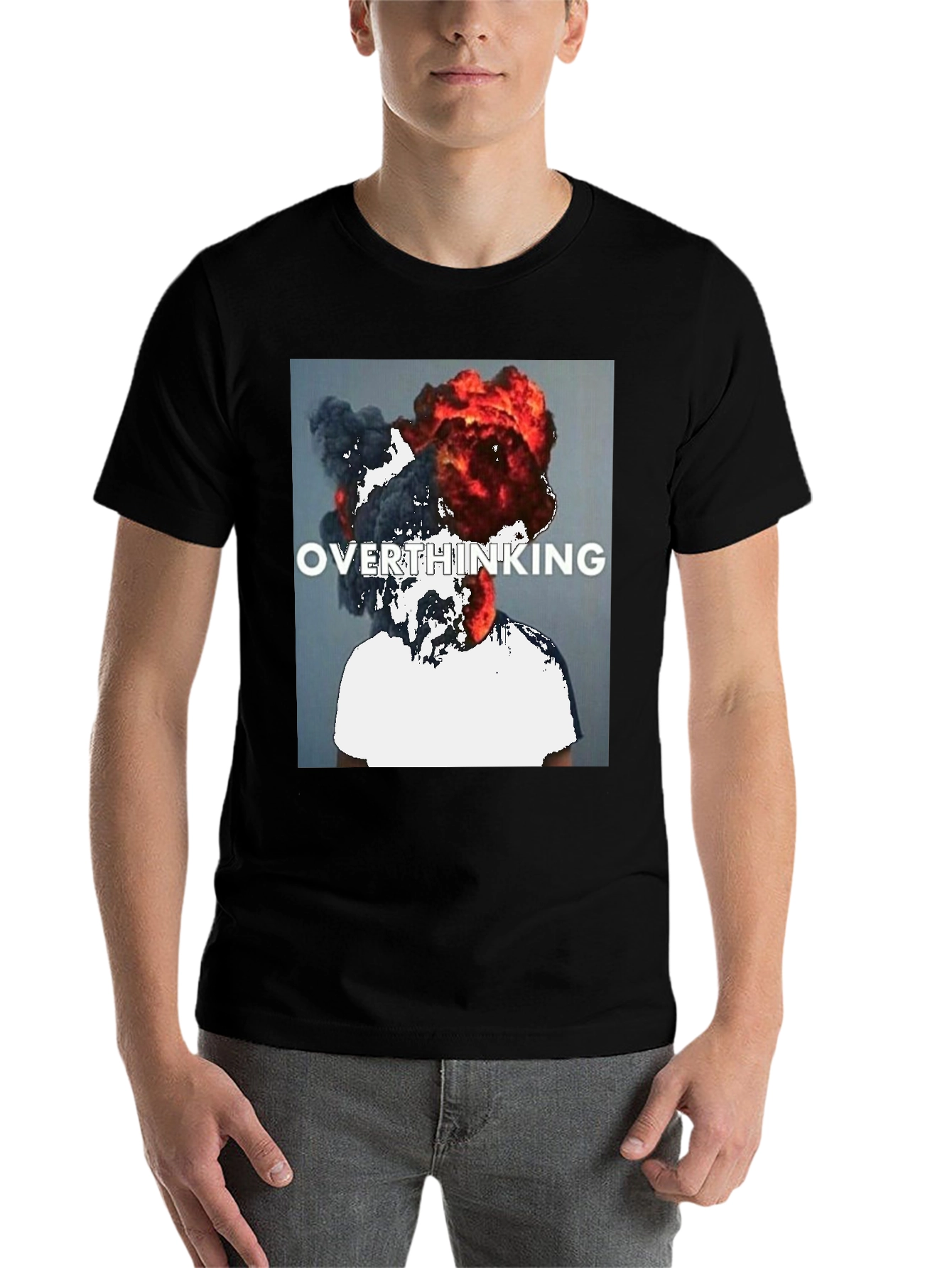 Black Overthinking Graphic Tee - Unique Statement T-Shirt view 7