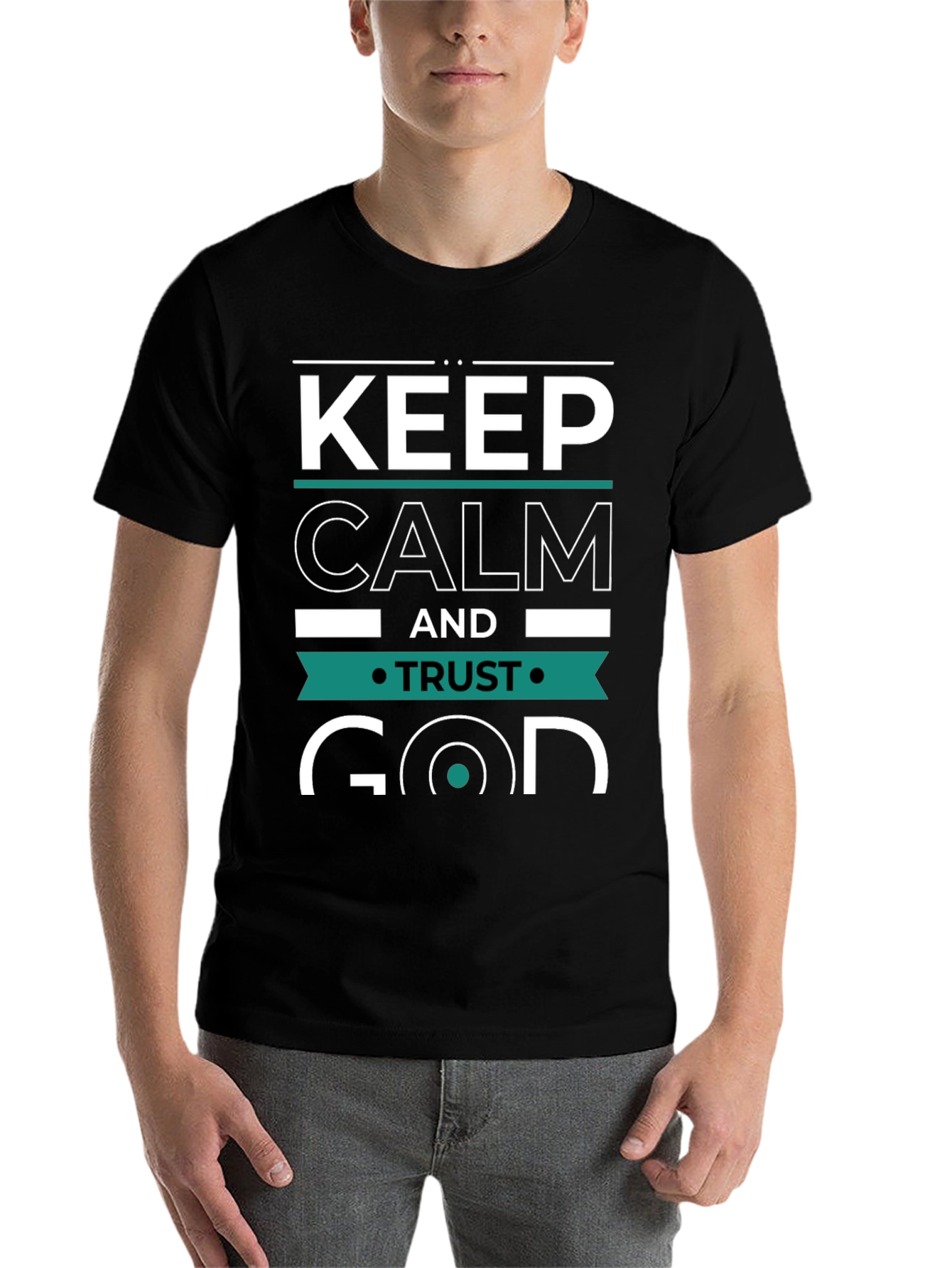 Black Keep Calm and Trust God Graphic Tee - Black view 7