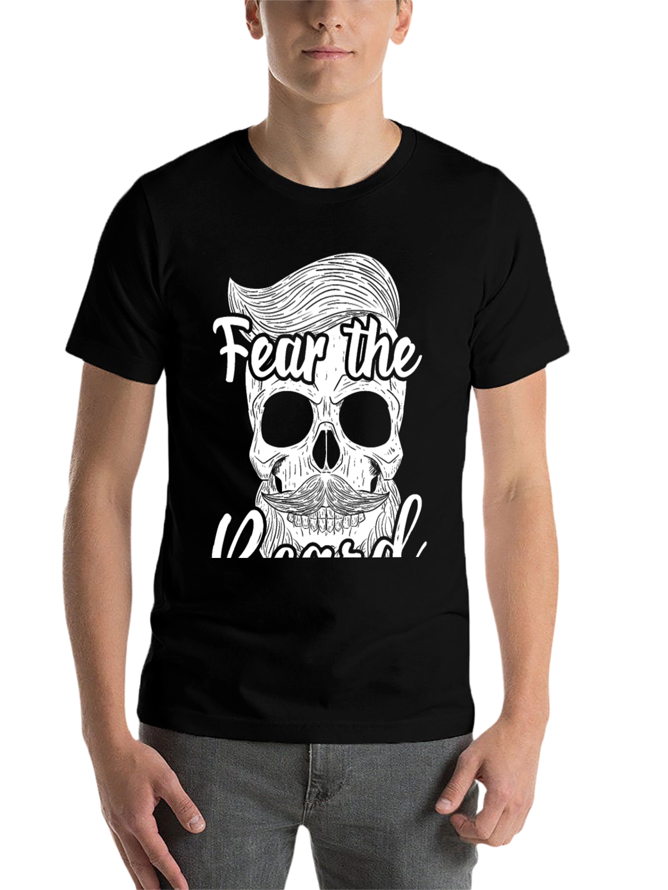Black Fear the Bearded Skull Graphic T-Shirt view 7